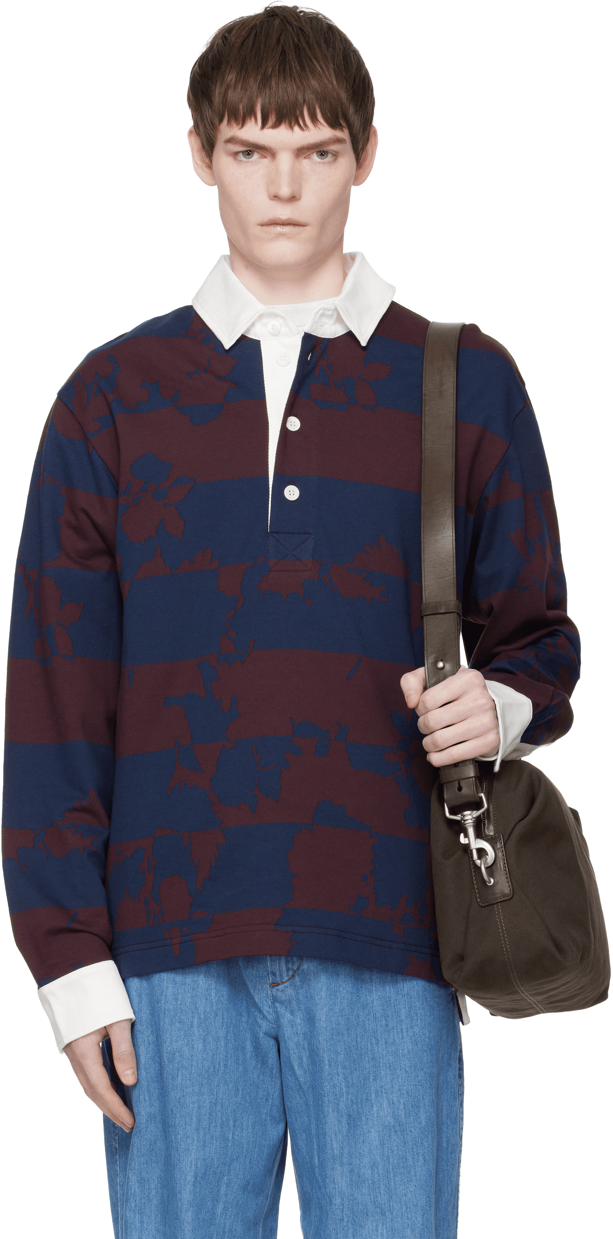 Navy & Burgundy Jacquard Polo - Image 1