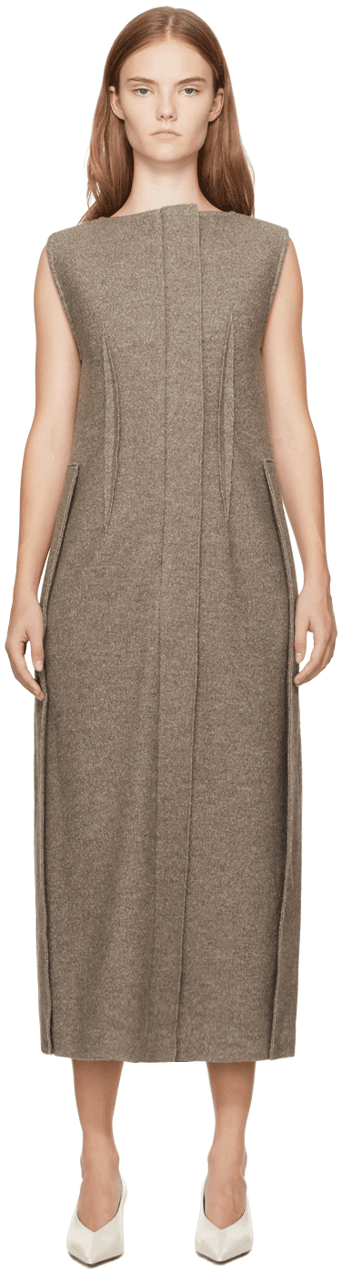 Beige Wool Felted Midi Dress - Image 1