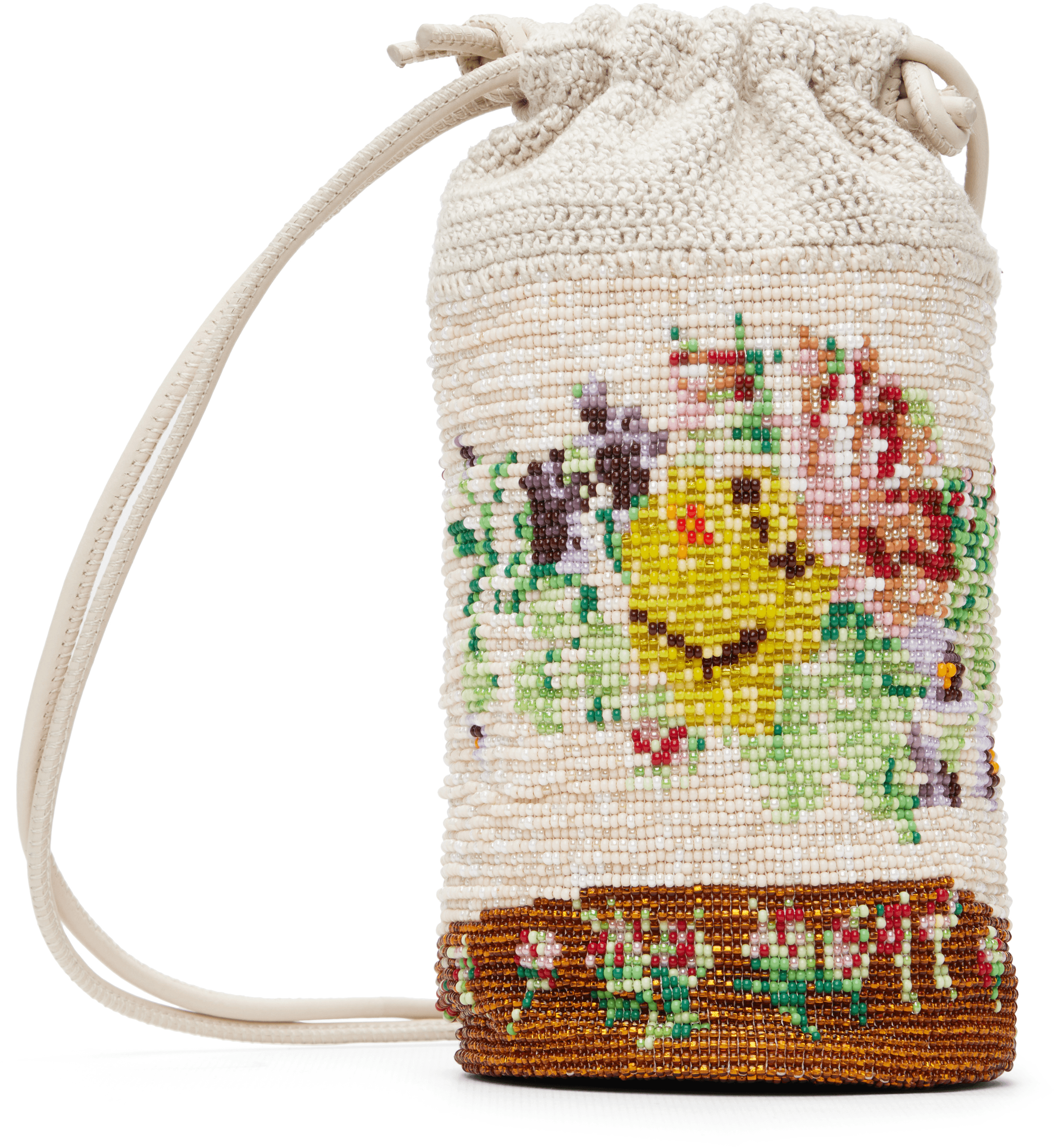 Off-White Handmade Beaded Crochet Bag - Image 1