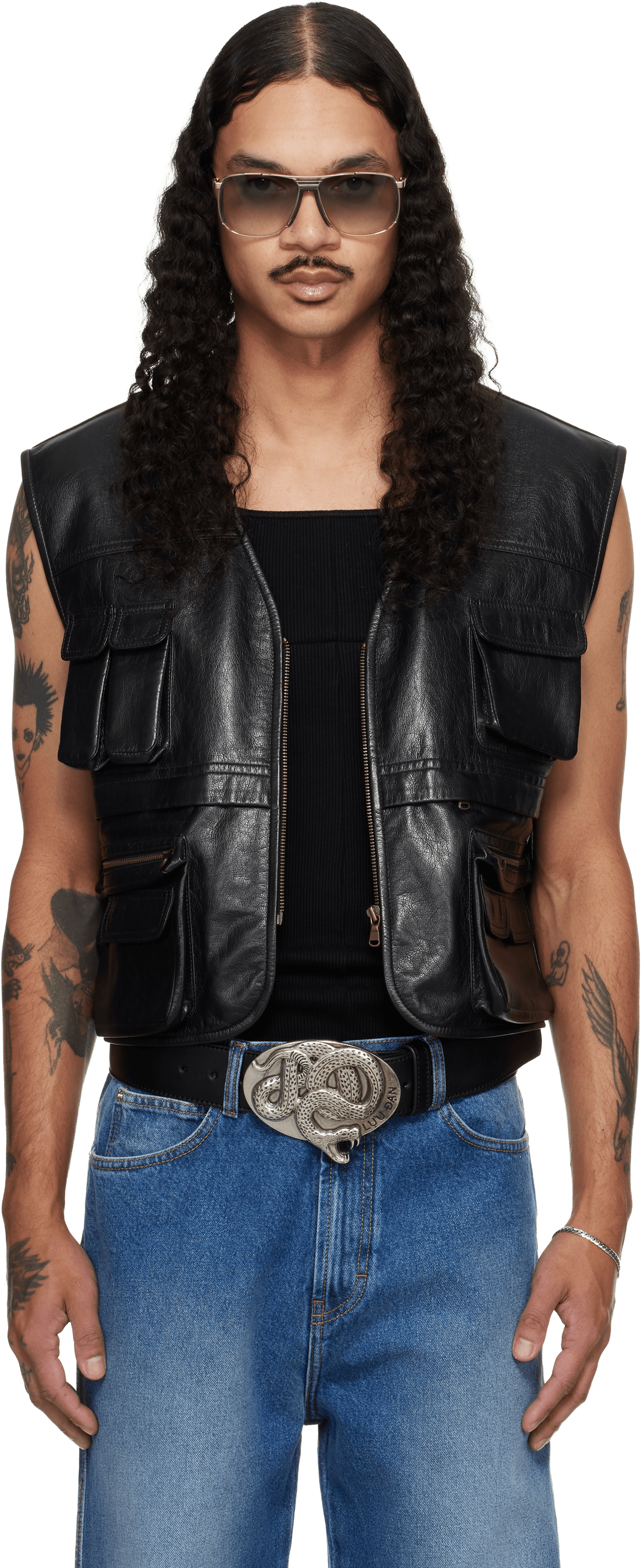 Black Cargo Faux-Leather Vest - Image 1