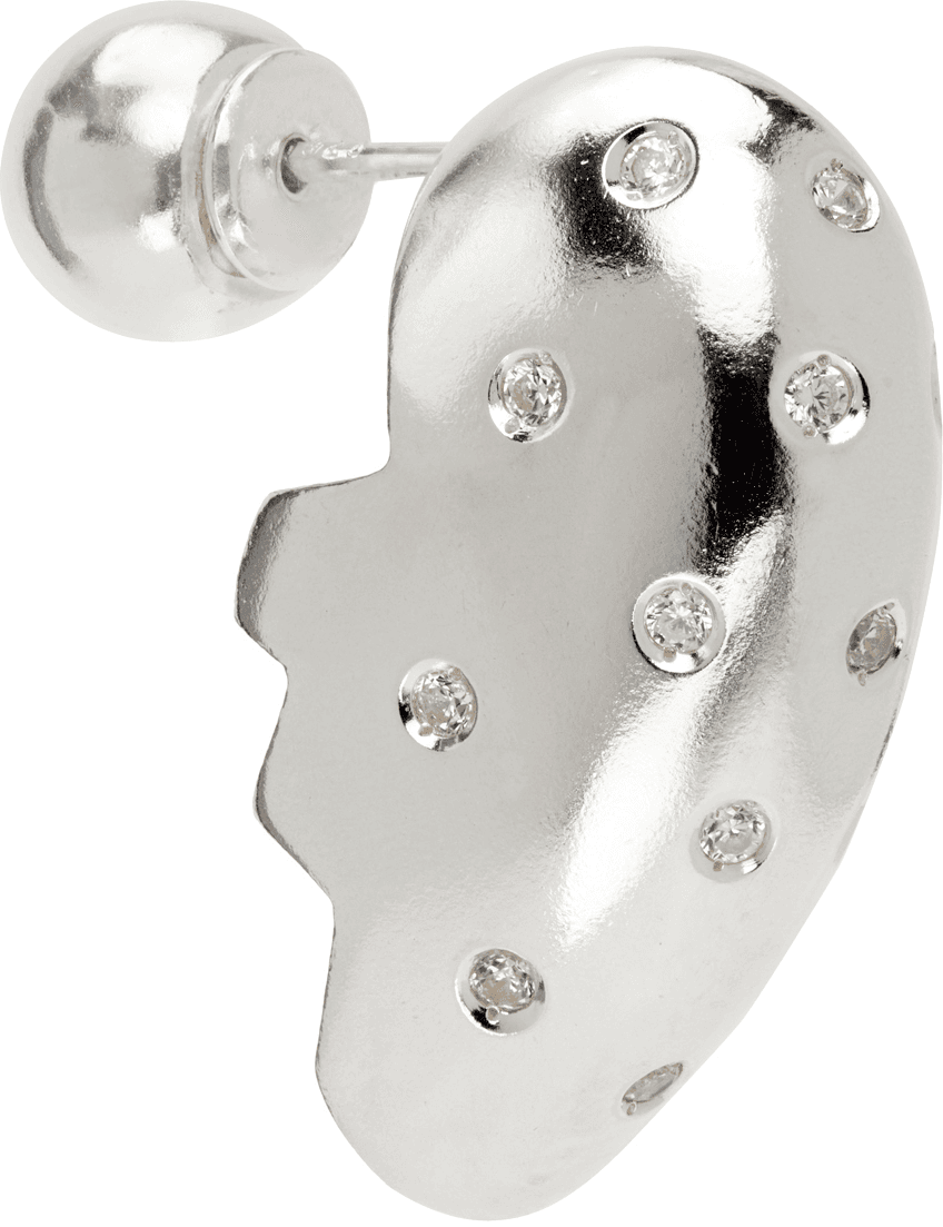 Silver Crystal Half Heart Earring - Image 1