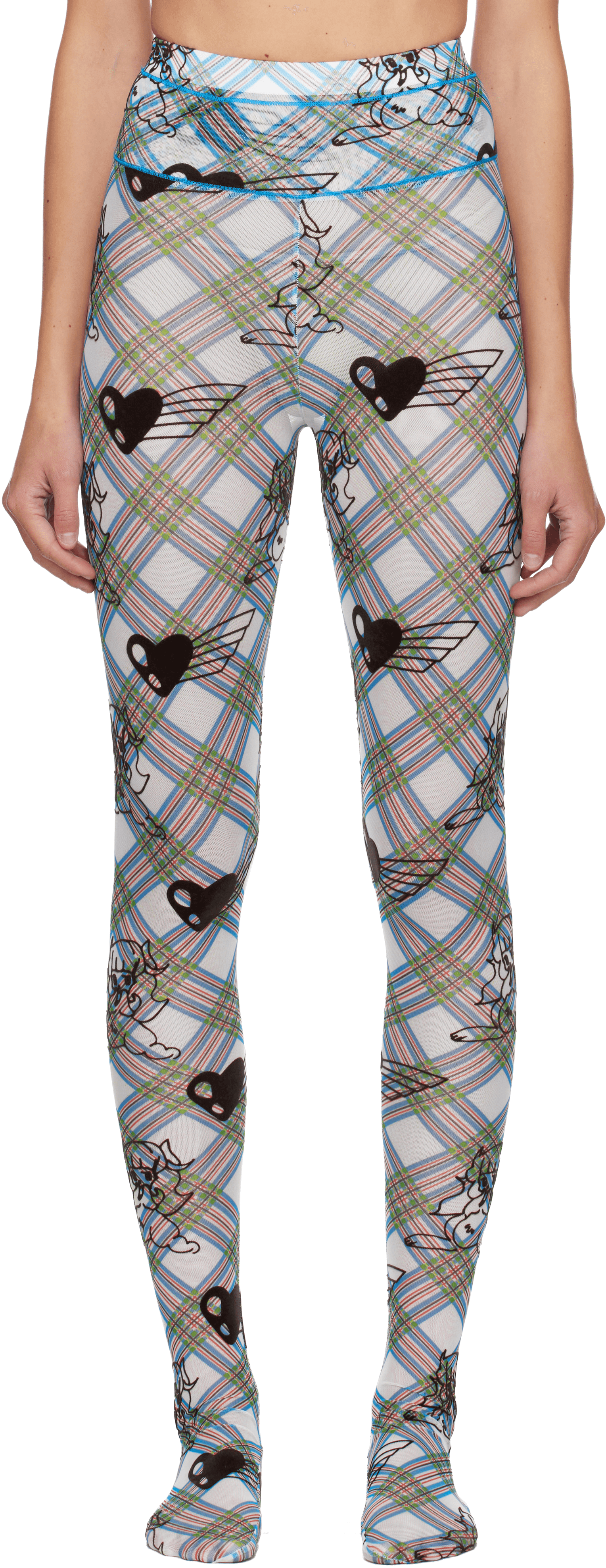 Blue & White Bunny Girl Argyle Mesh Leggings - Image 1