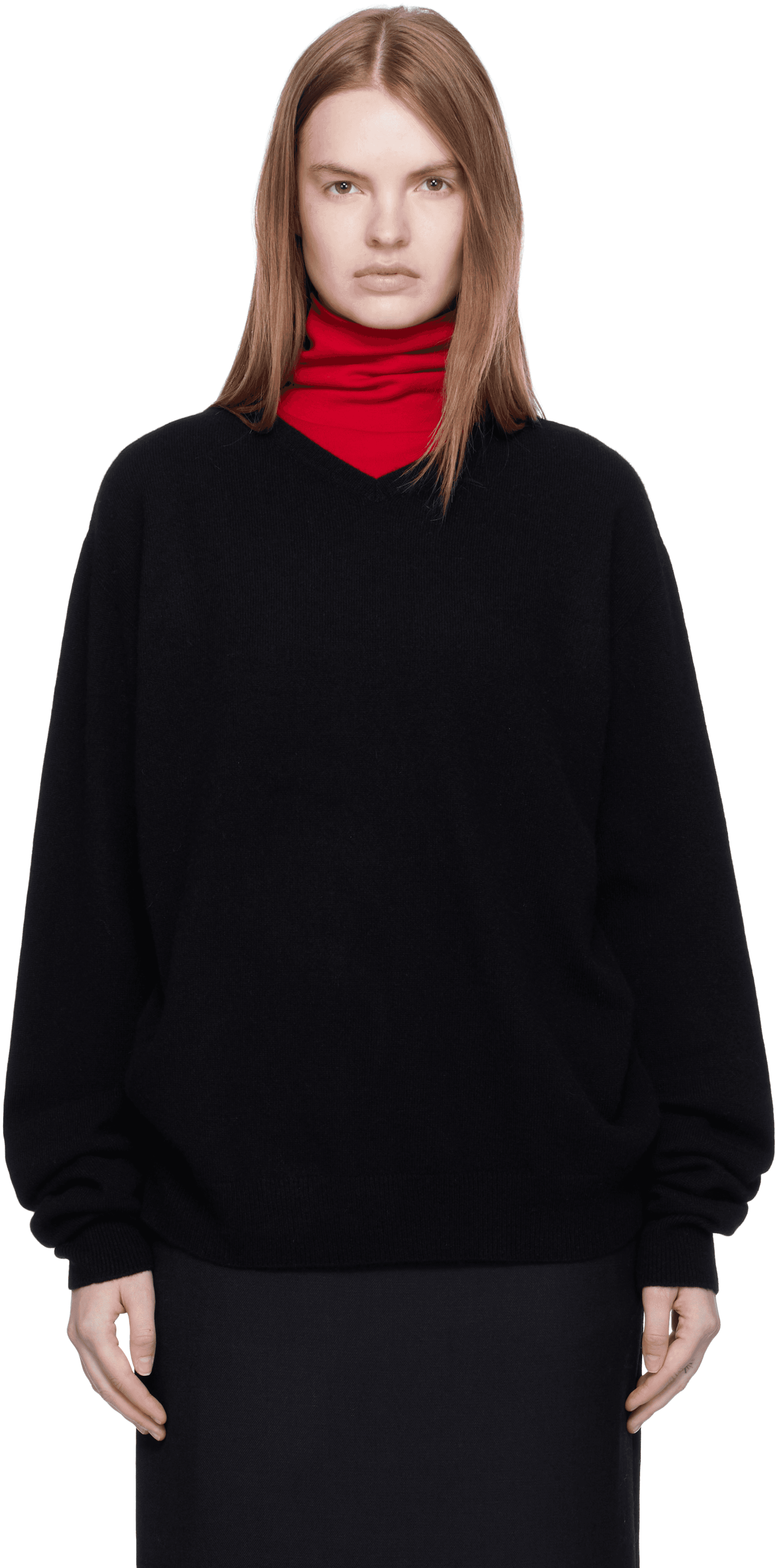 Black Cashmere V-Neck Pullover Sweater - Image 1