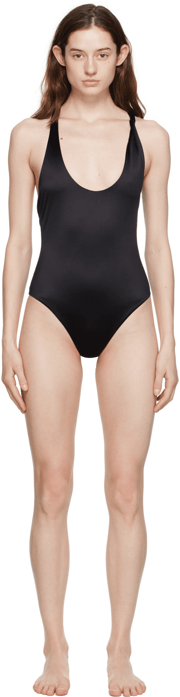 Black Rolled Medusa One-Piece Swimsuit - Image 1