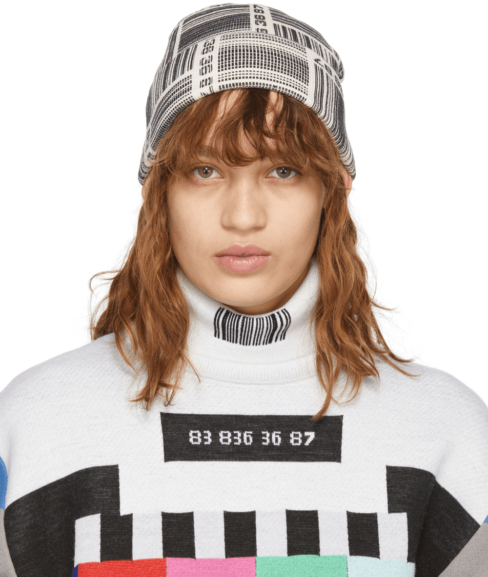 White Barcode Monogram Beanie - Image 1