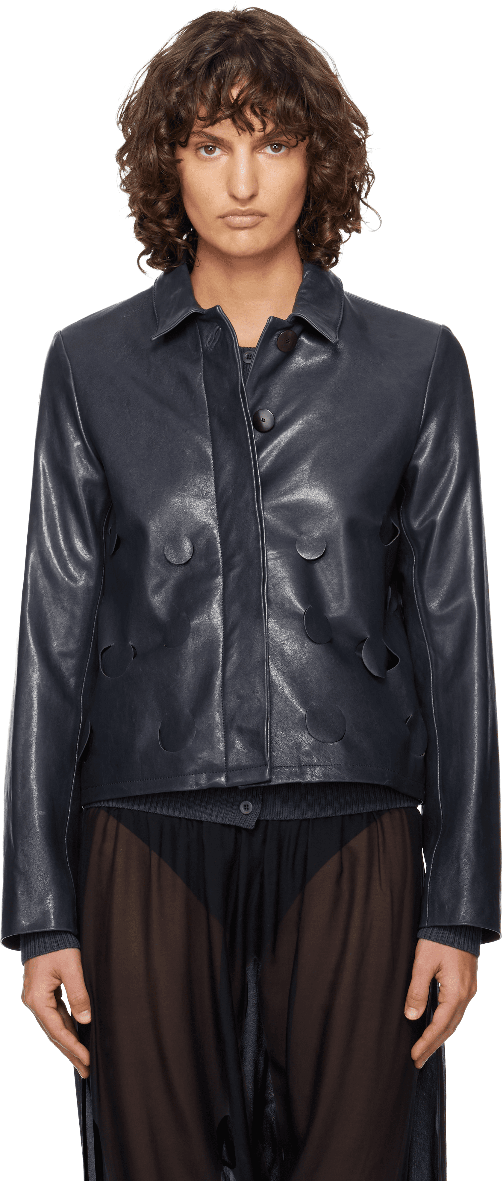 Navy Candela Leather Jacket - Image 1