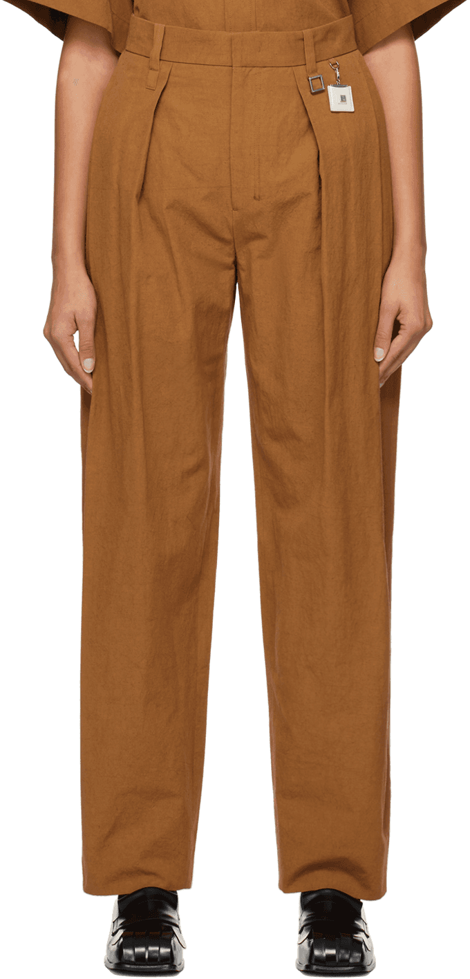 Tan Pleated Trousers - Image 1