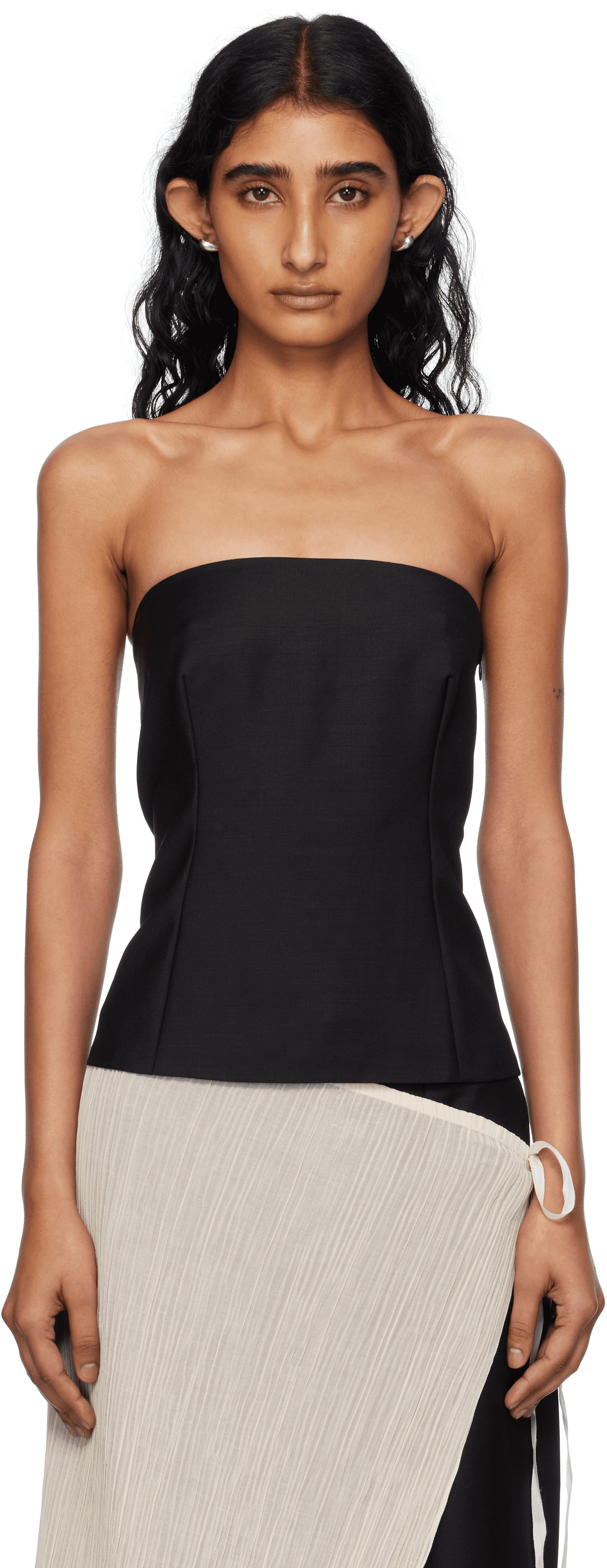 Black Wool & Mohair Suiting Bustier Top - Image 1