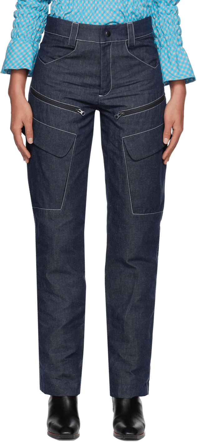Blue Contrast Stitch Jeans - Image 1