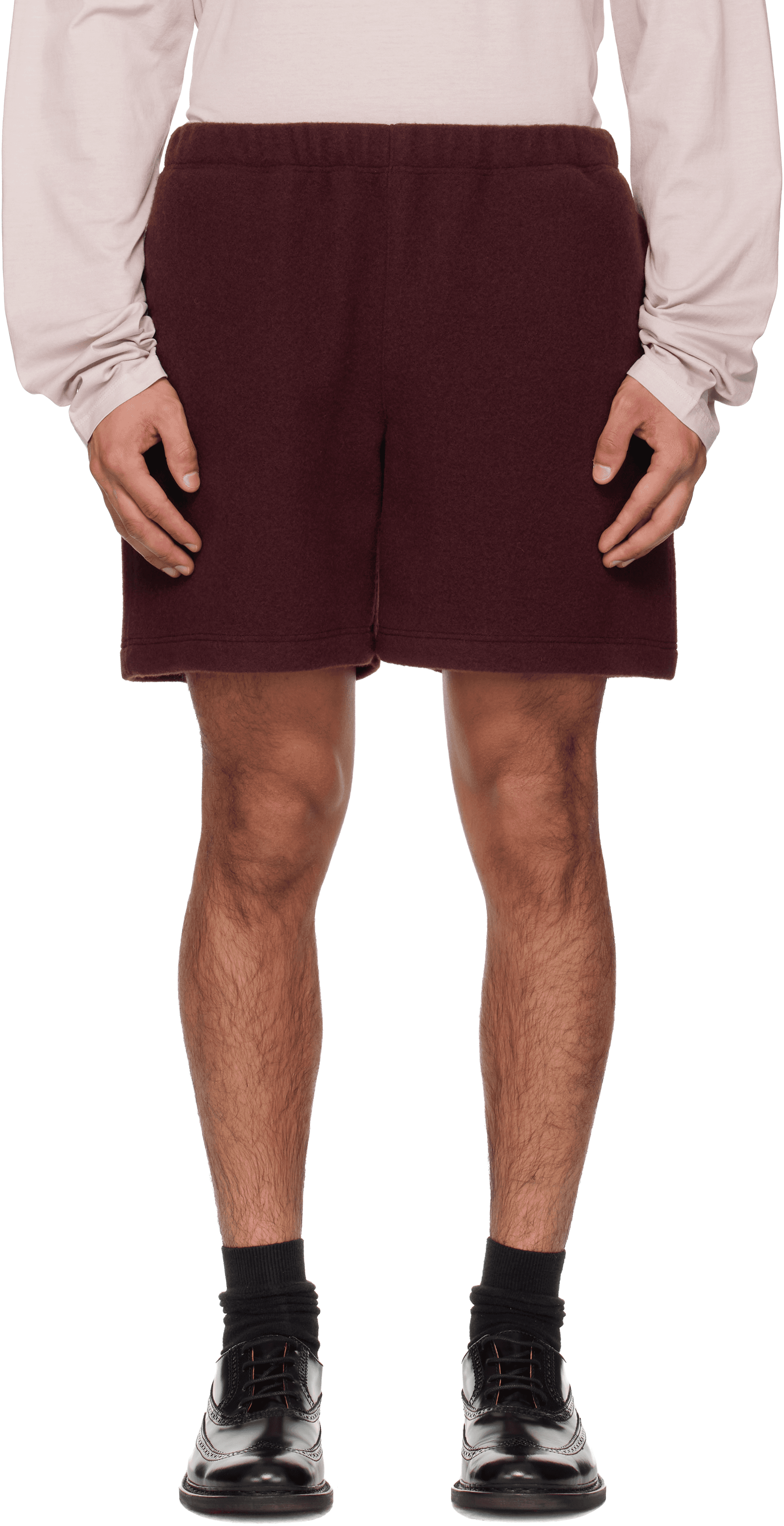 SSENSE Exclusive Burgundy Fleece Shorts - Image 1
