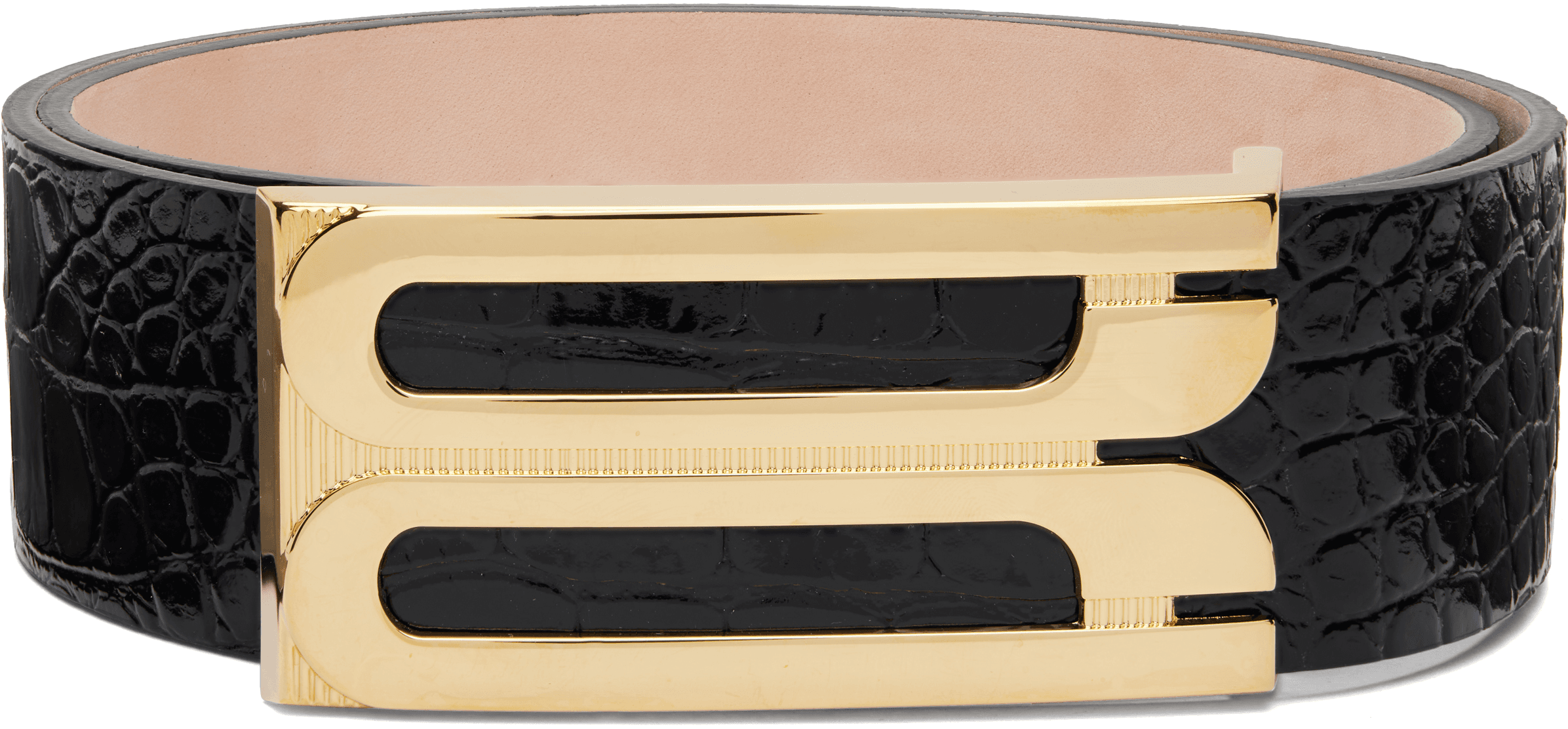 Black Jumbo Frame Croc Embossed Belt - Image 1