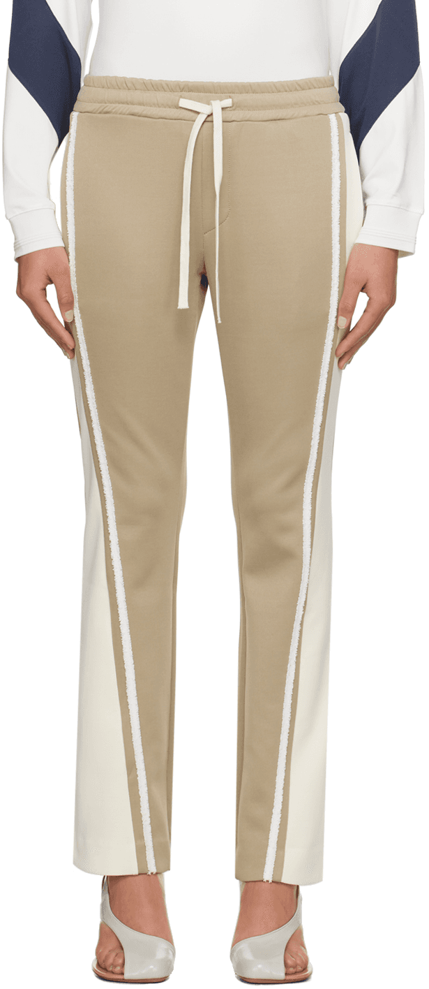 Beige & Off-White Flared Tape Track Pants - Image 1
