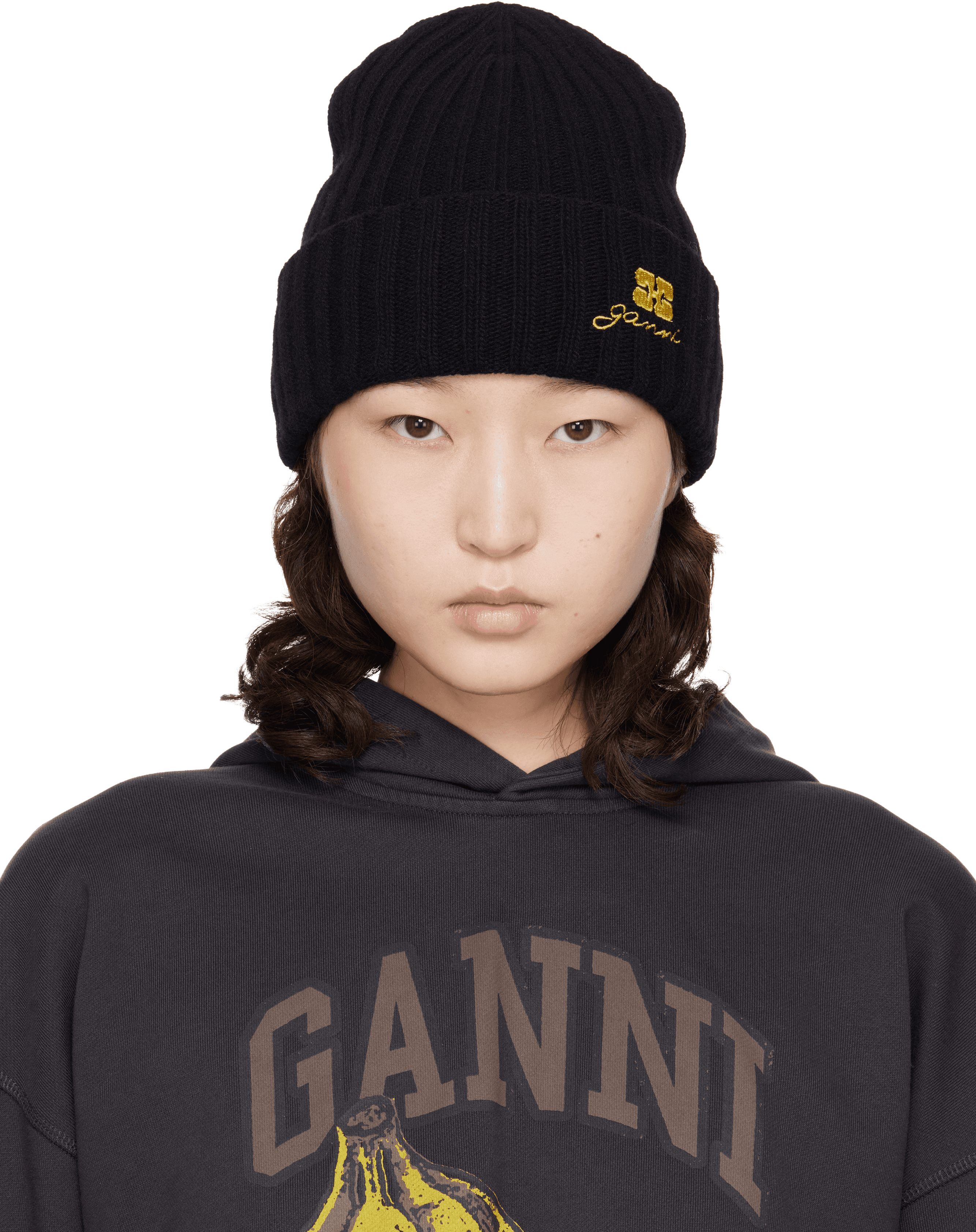 Black Wool Knit Beanie - Image 1