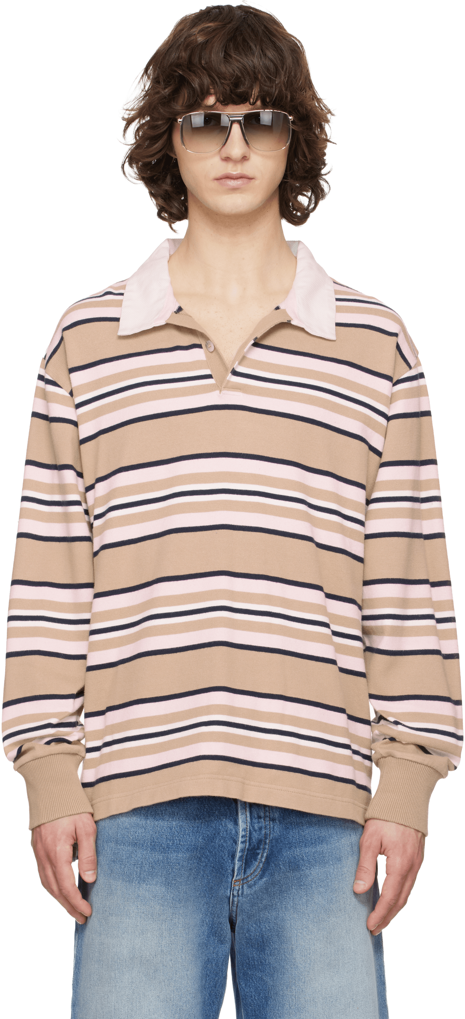 Tan & Pink Rugby Polo - Image 1