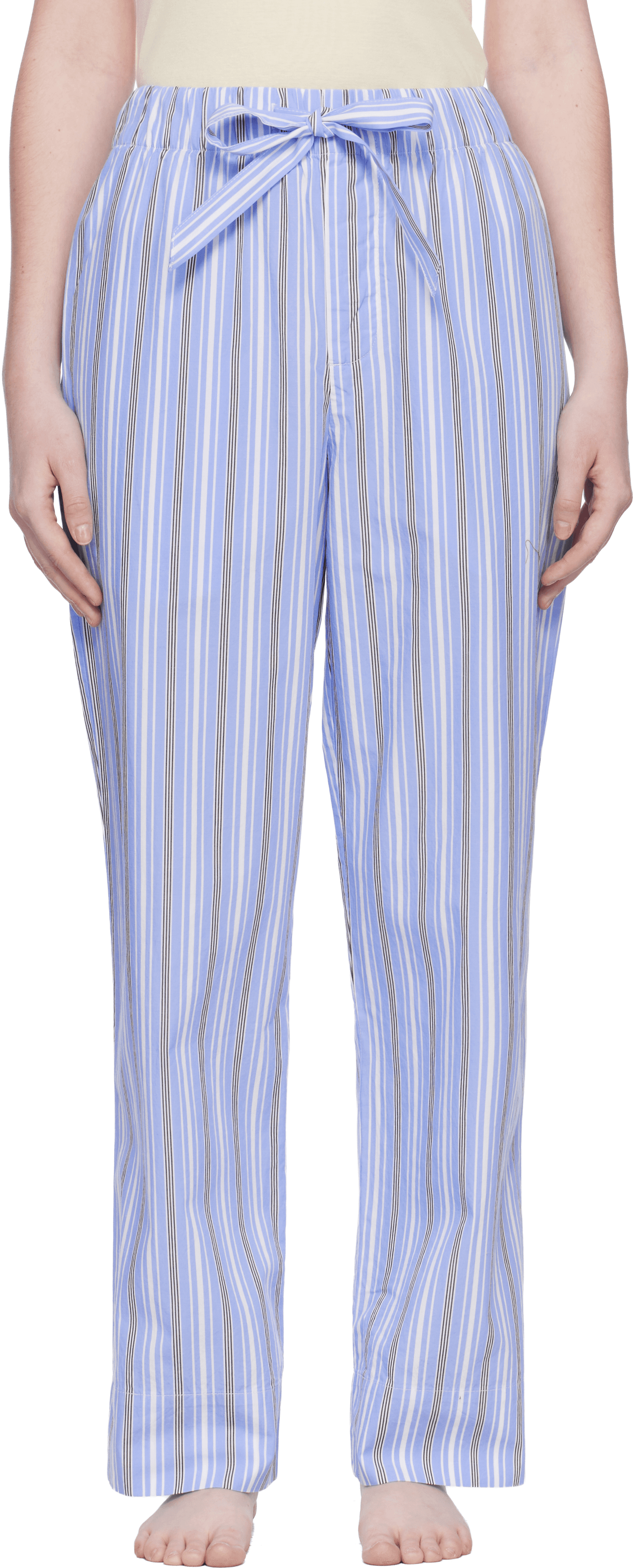 Blue & White Poplin Pyjama Pants - Image 1