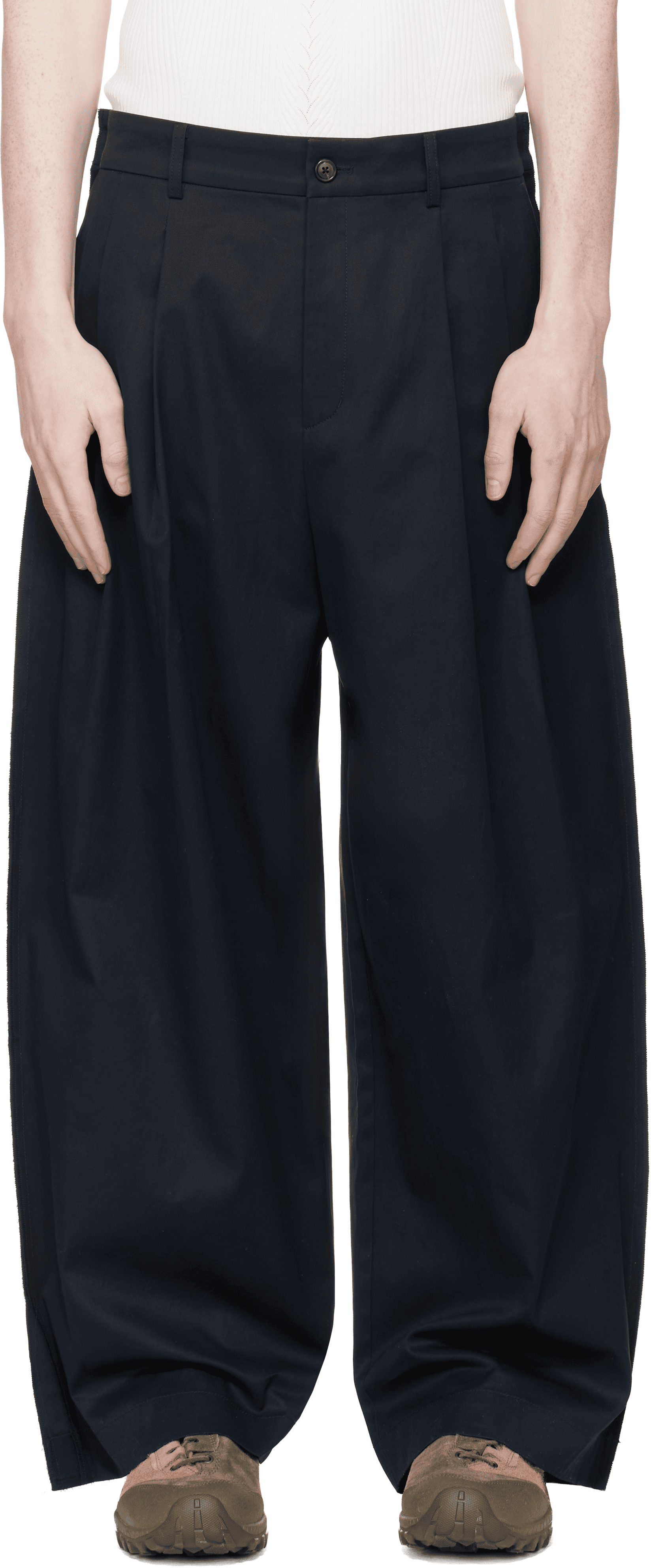 Navy Raw Edge Two Tuck Trousers - Image 1