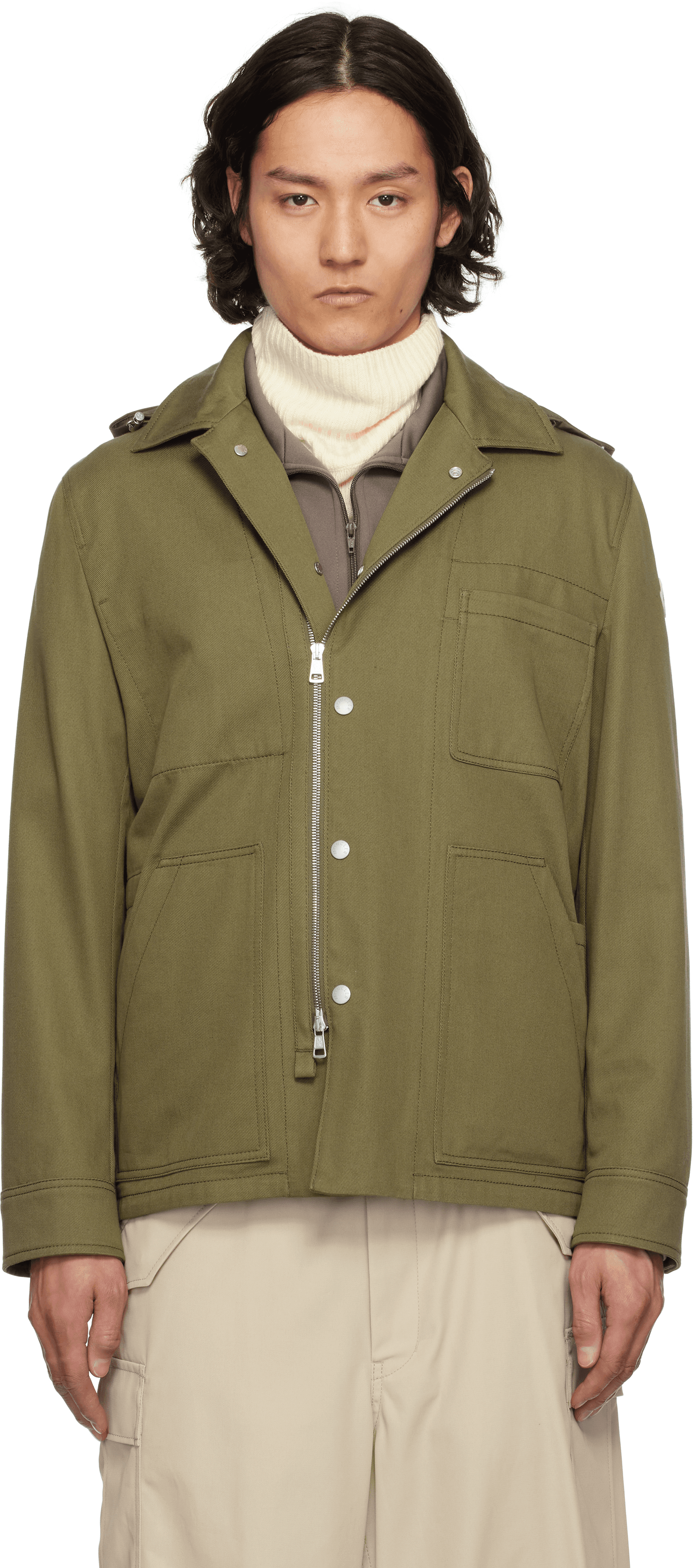 Khaki Guerledan Hooded Cotton Shirt Jacket - Image 1