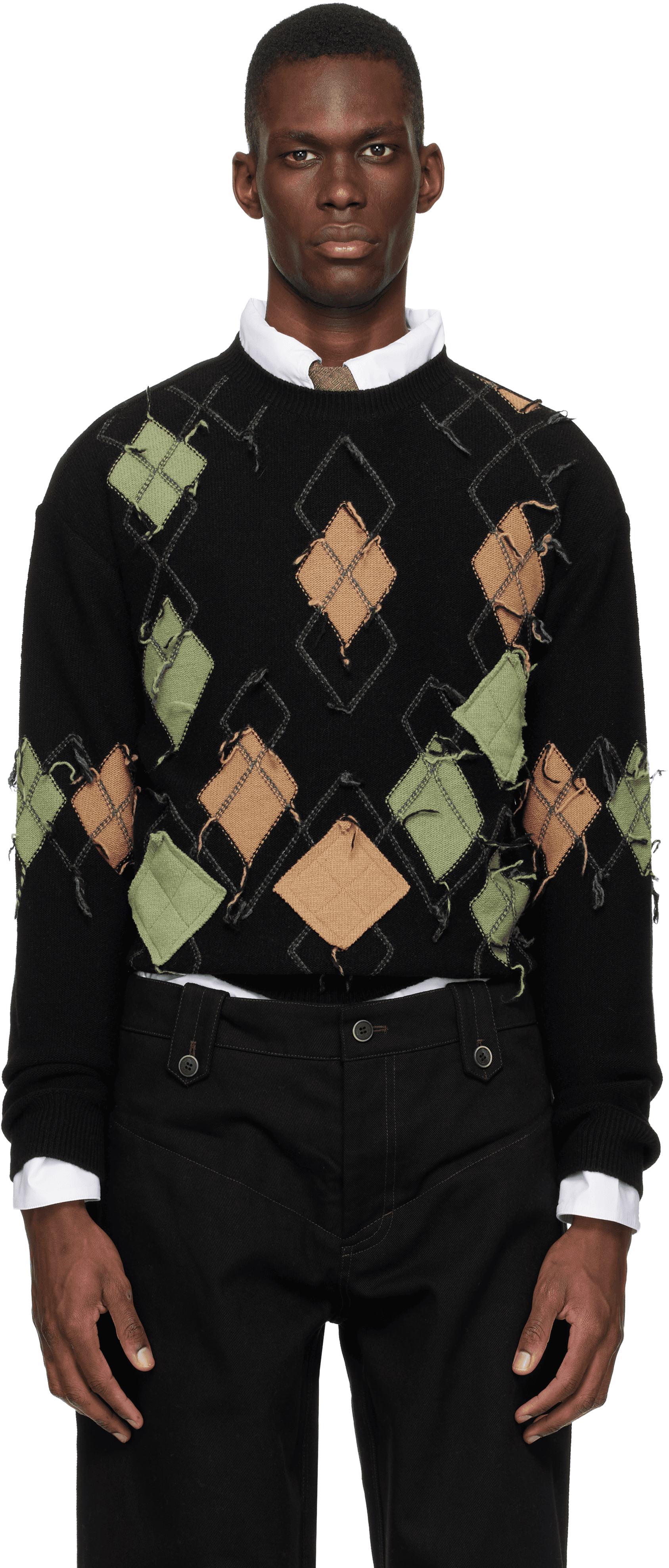 Black Tom Argyle Crew-Neck Sweater - Image 1