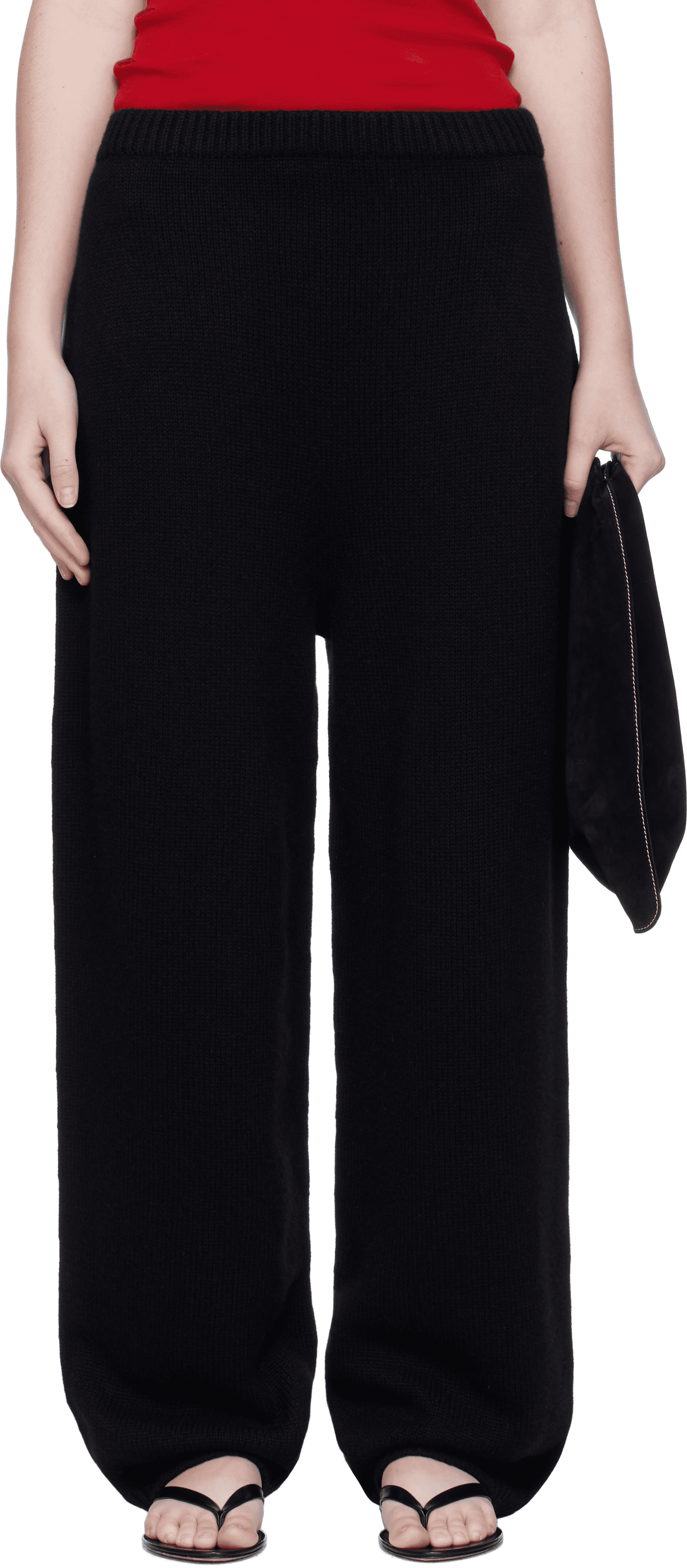Black Wide Knitted Jogger Lounge Pants - Image 1