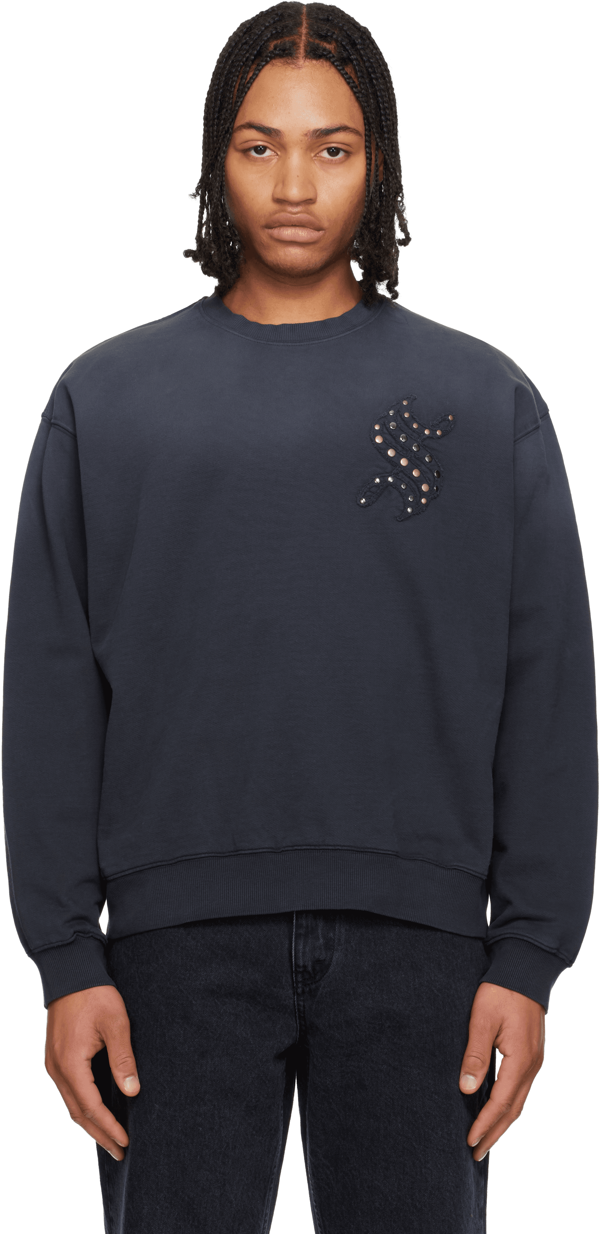 Gray Applique Studded Sweatshirt - Image 1