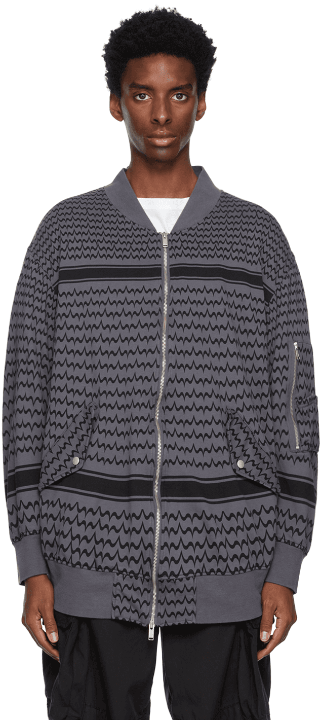 Gray Graphic Bomber Jacket - Image 1