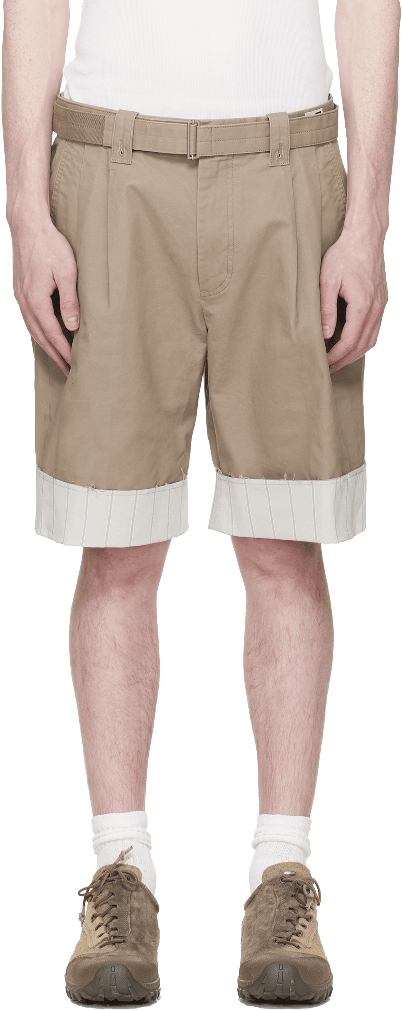 Beige Stripe Detailed Shorts - Image 1