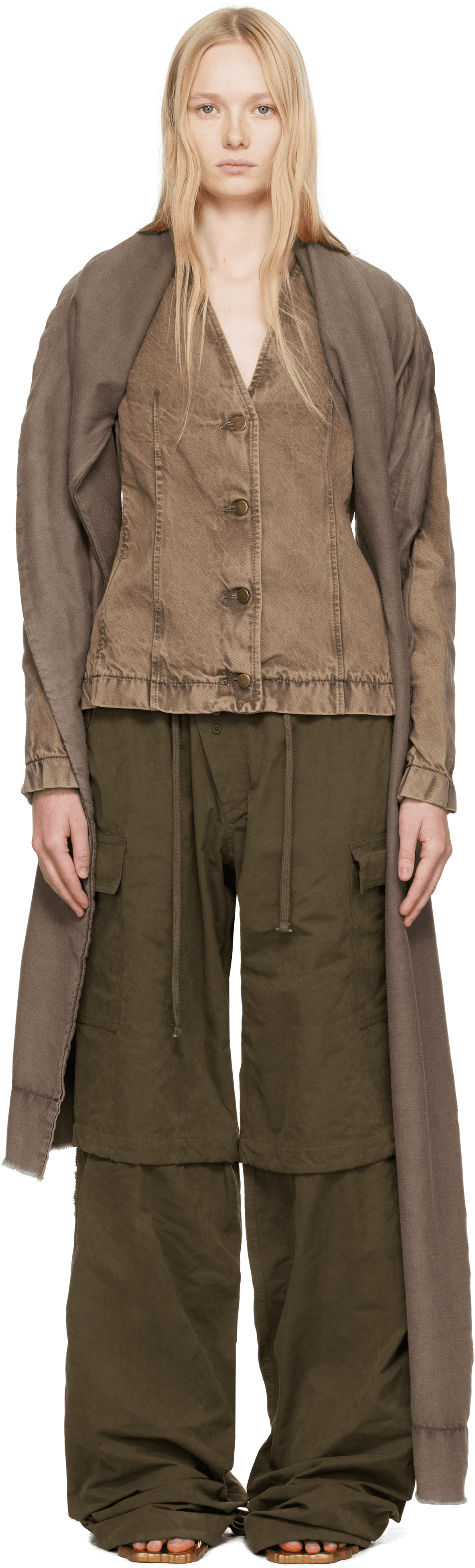 SSENSE Exclusive Brown Asymmetric Scarf Denim Jacket - Image 1