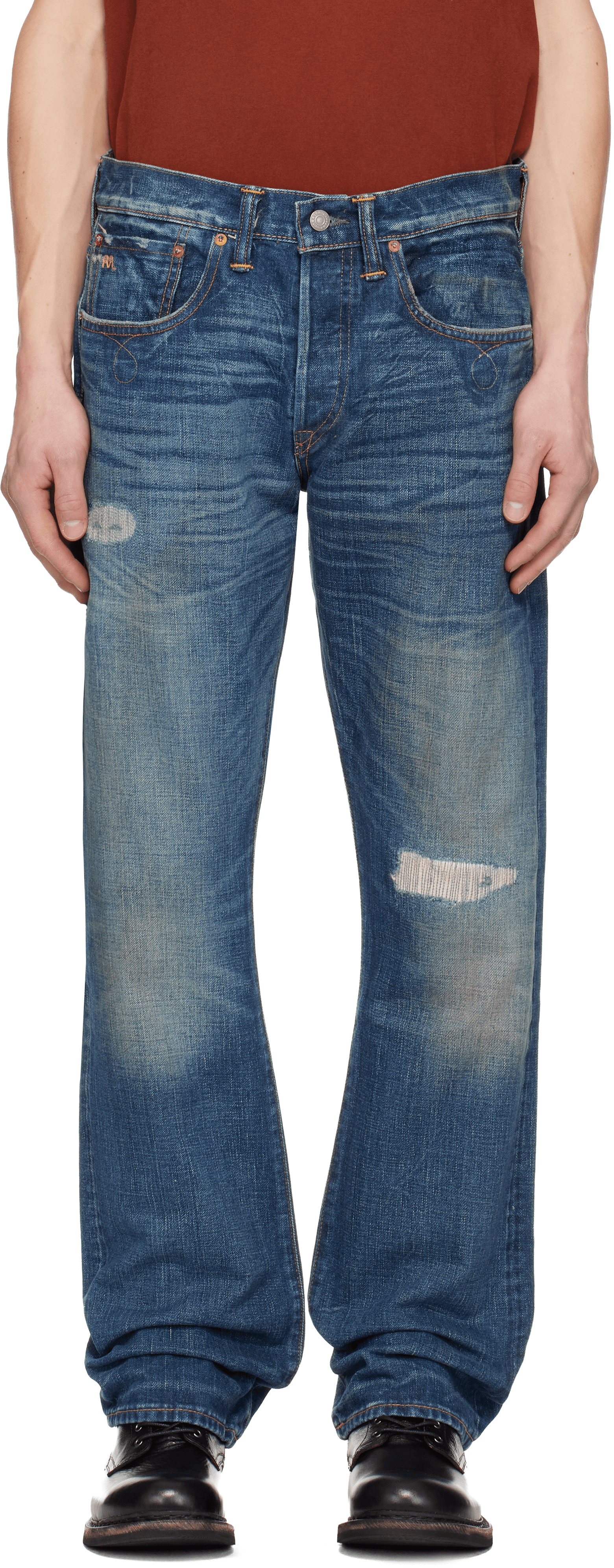 Blue Slim Boot Sutton Repaired Selvedge Jeans - Image 1