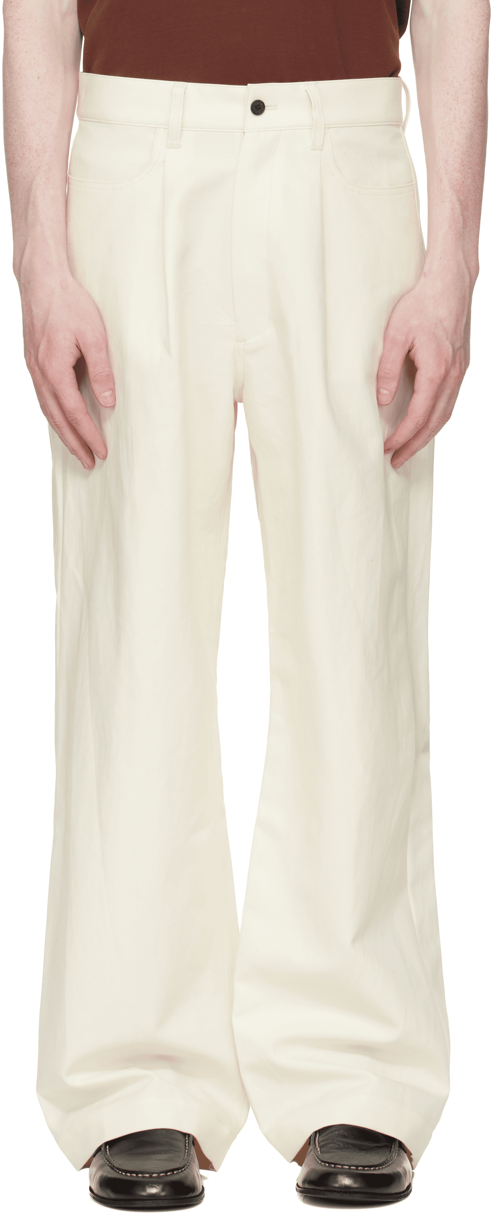 Off-White Double Weave Cotton One Tuck Wide Trousers - Image 1