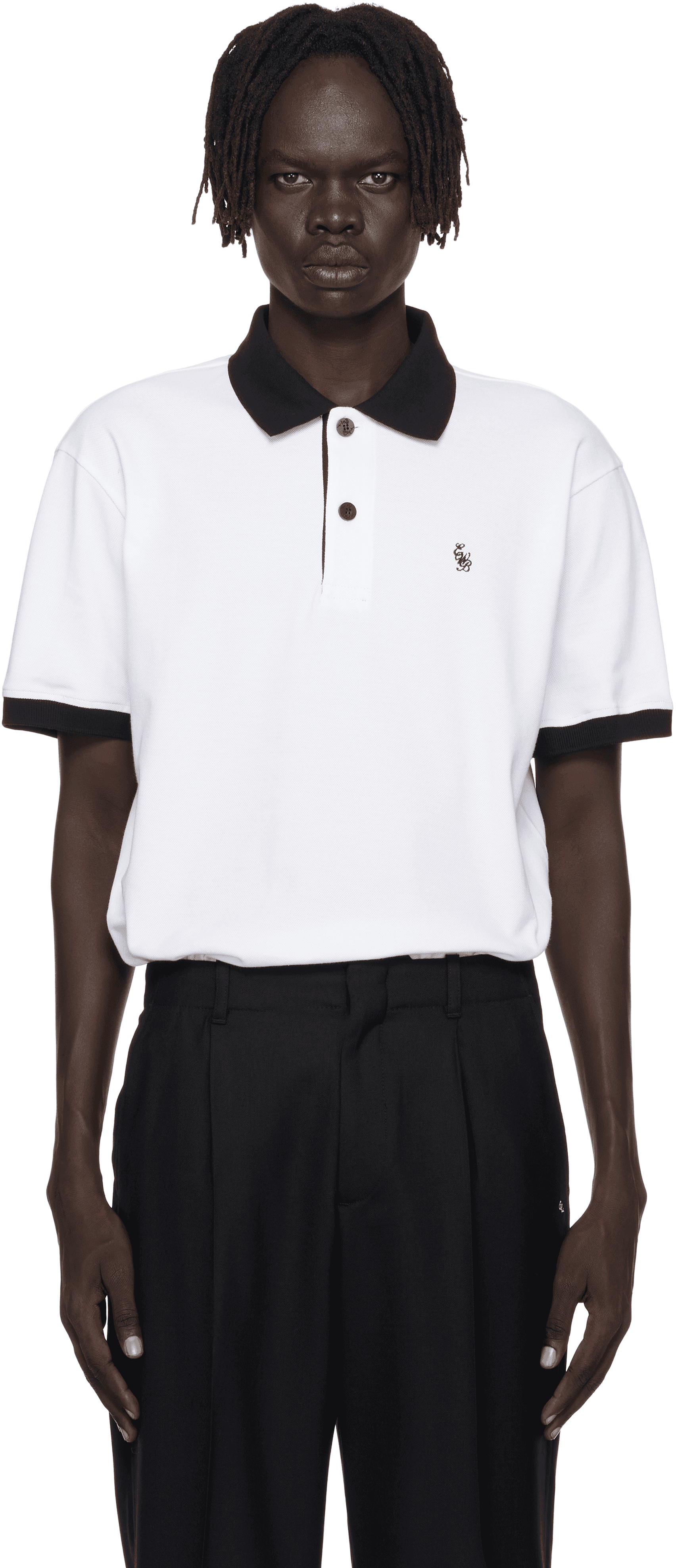 White 'EWB' Embroidered Polo - Image 1