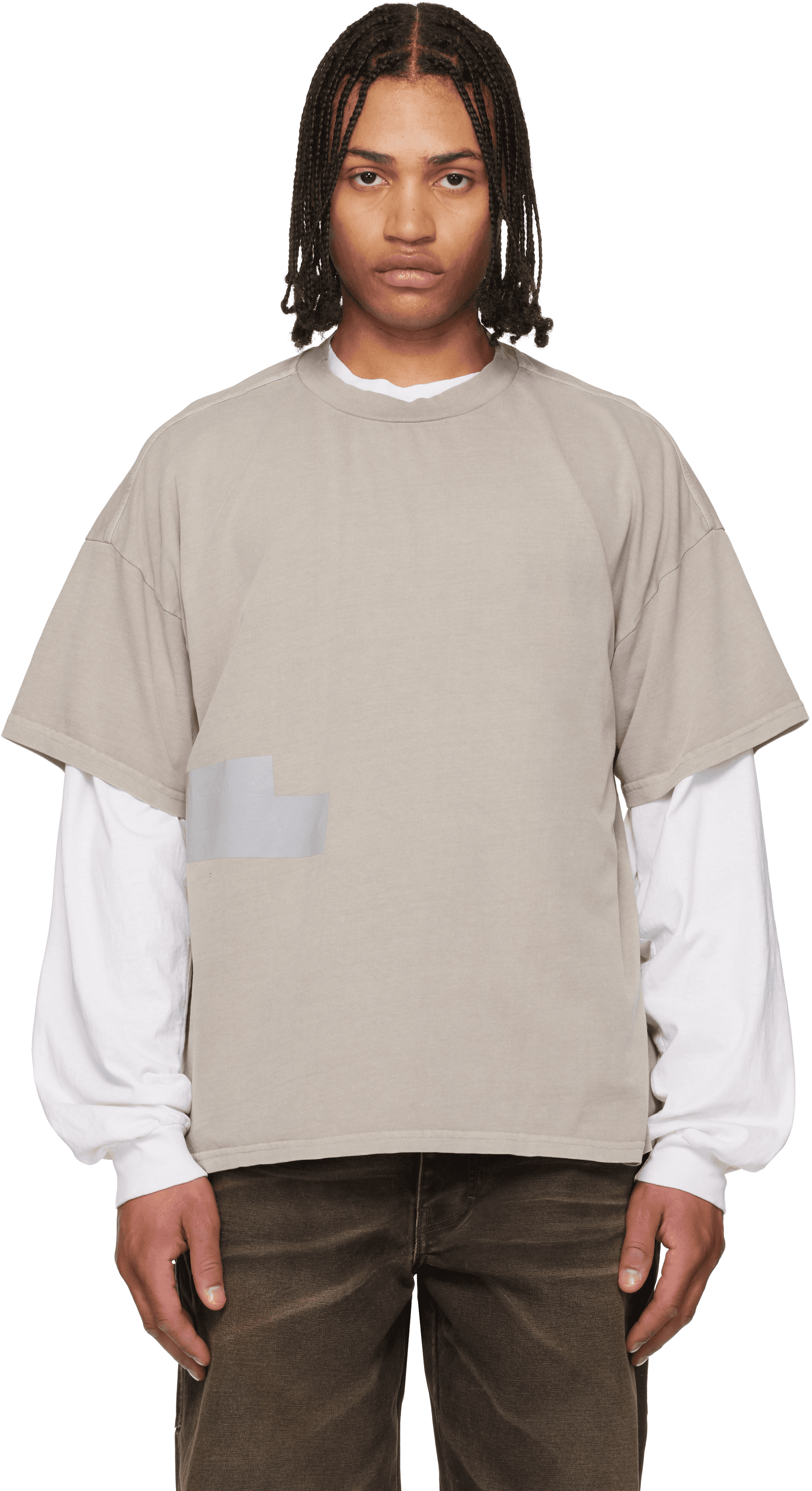 Taupe Taped Patch T-shirt - Image 1