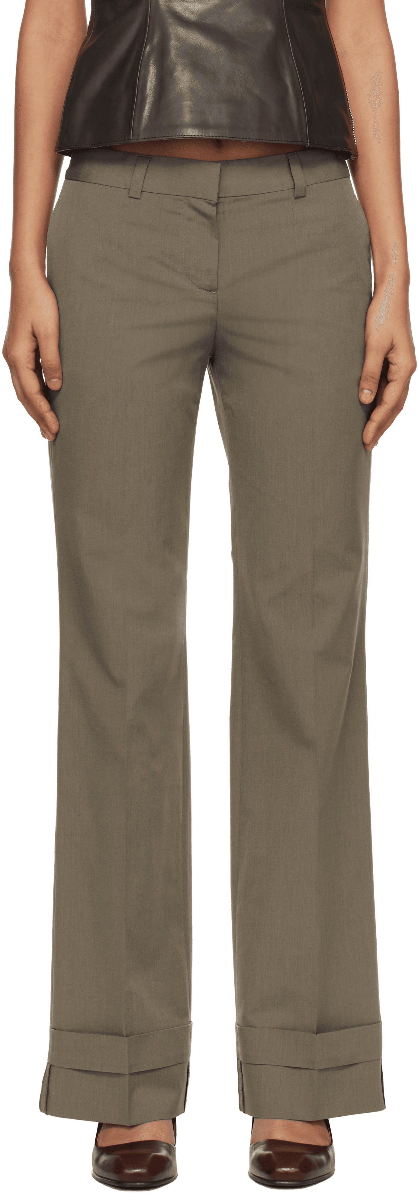 Khaki Hip Trousers - Image 1