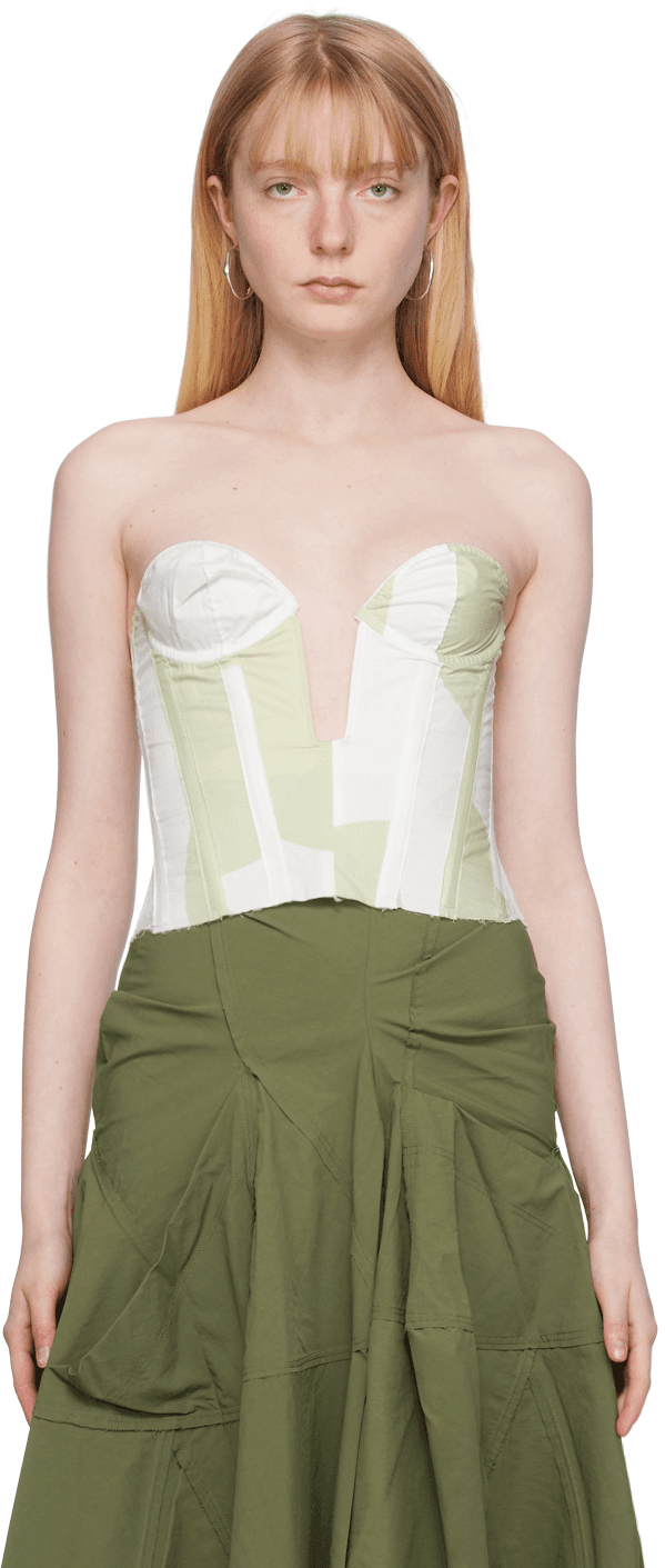 White & Green Sweetheart Corset - Image 1