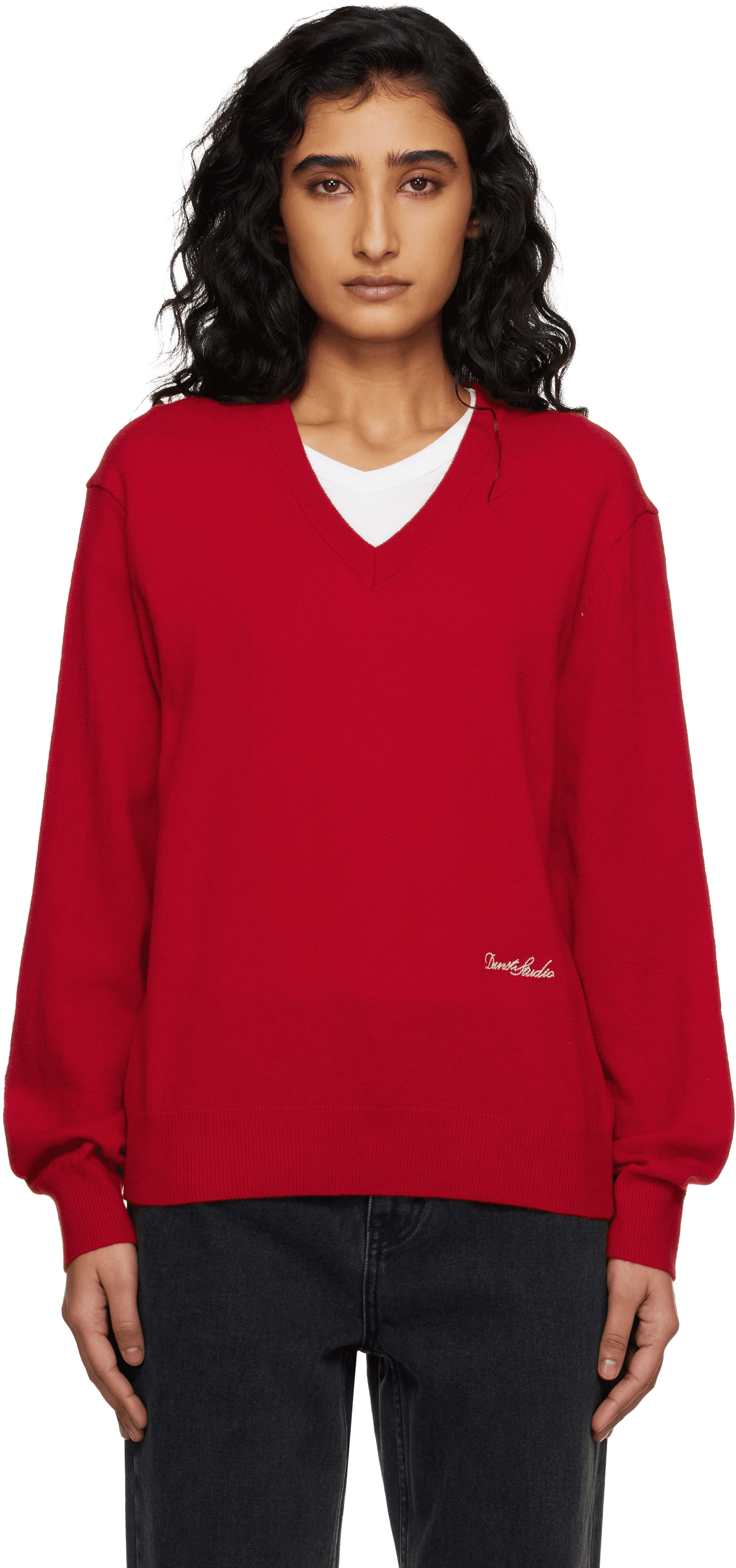 Red Soft V-Neck Sweater - Image 1