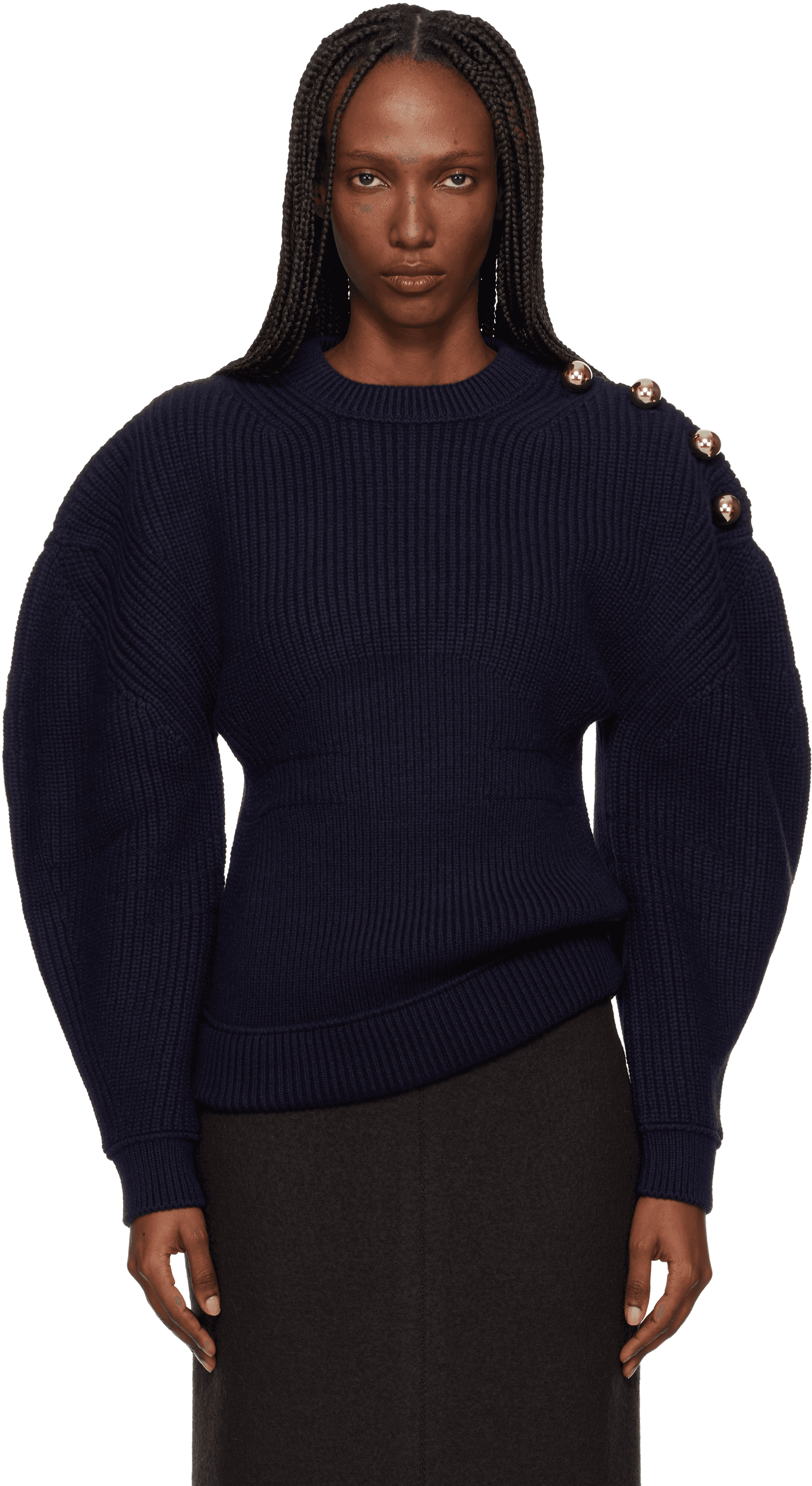 Navy Wool Ribbed Sweater - Image 1