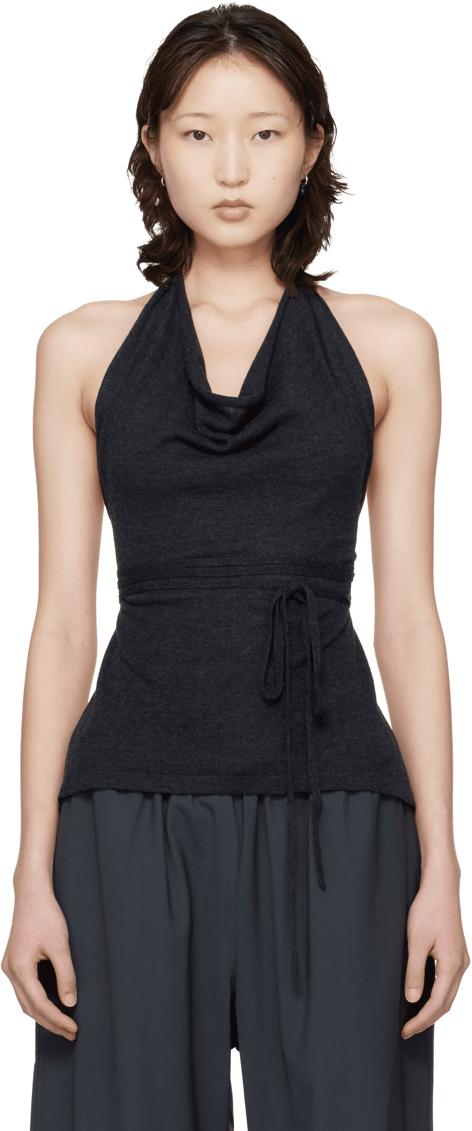 Gray Merino Wool Tie Top - Image 1