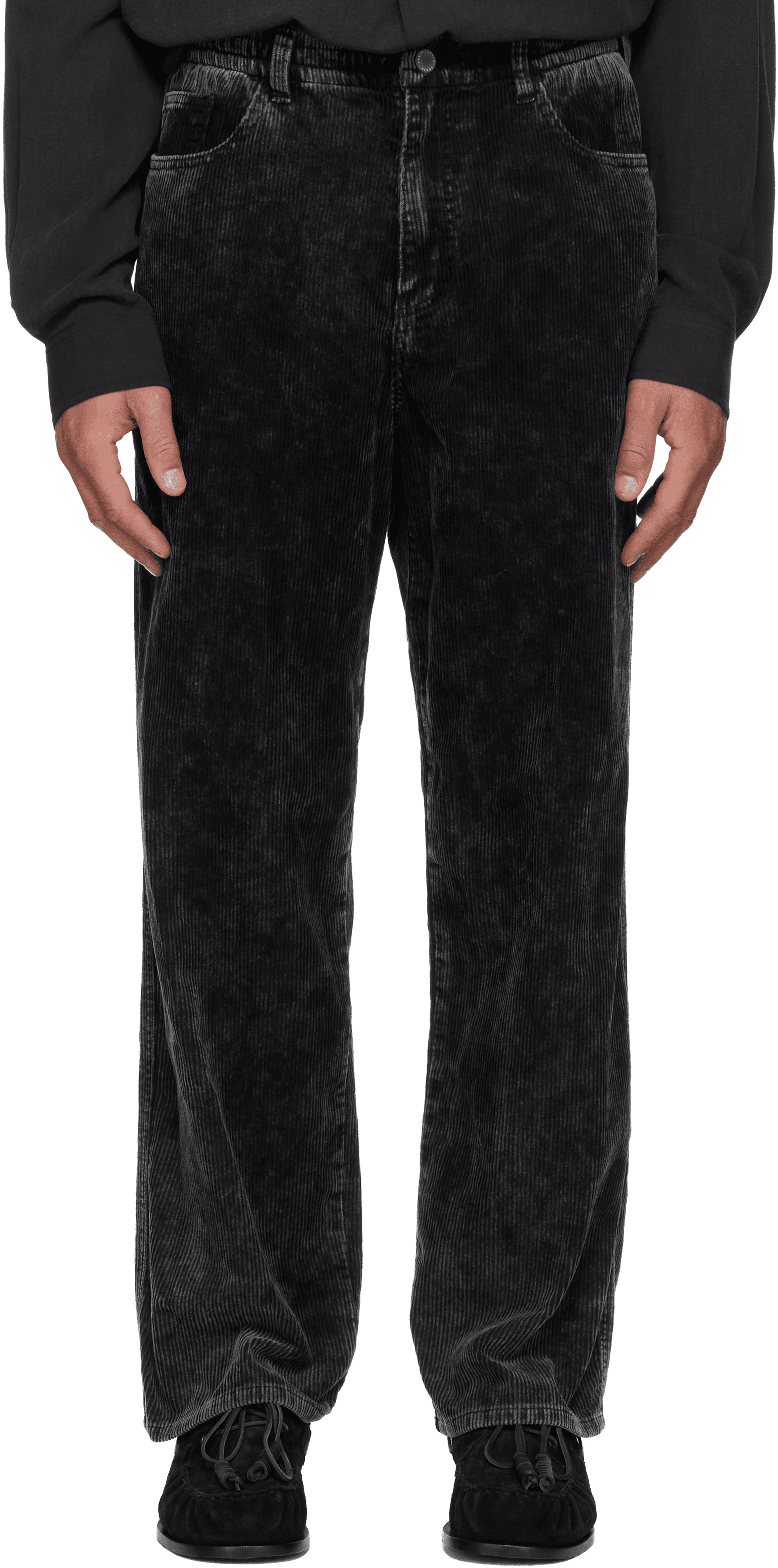 Black Washed Corduroy Trousers - Image 1