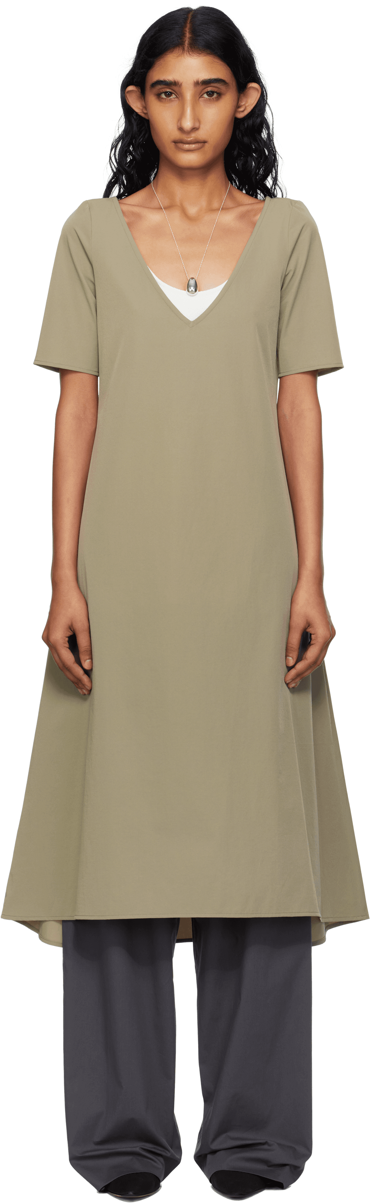 Gray Nylon Spandex Midi Dress - Image 1