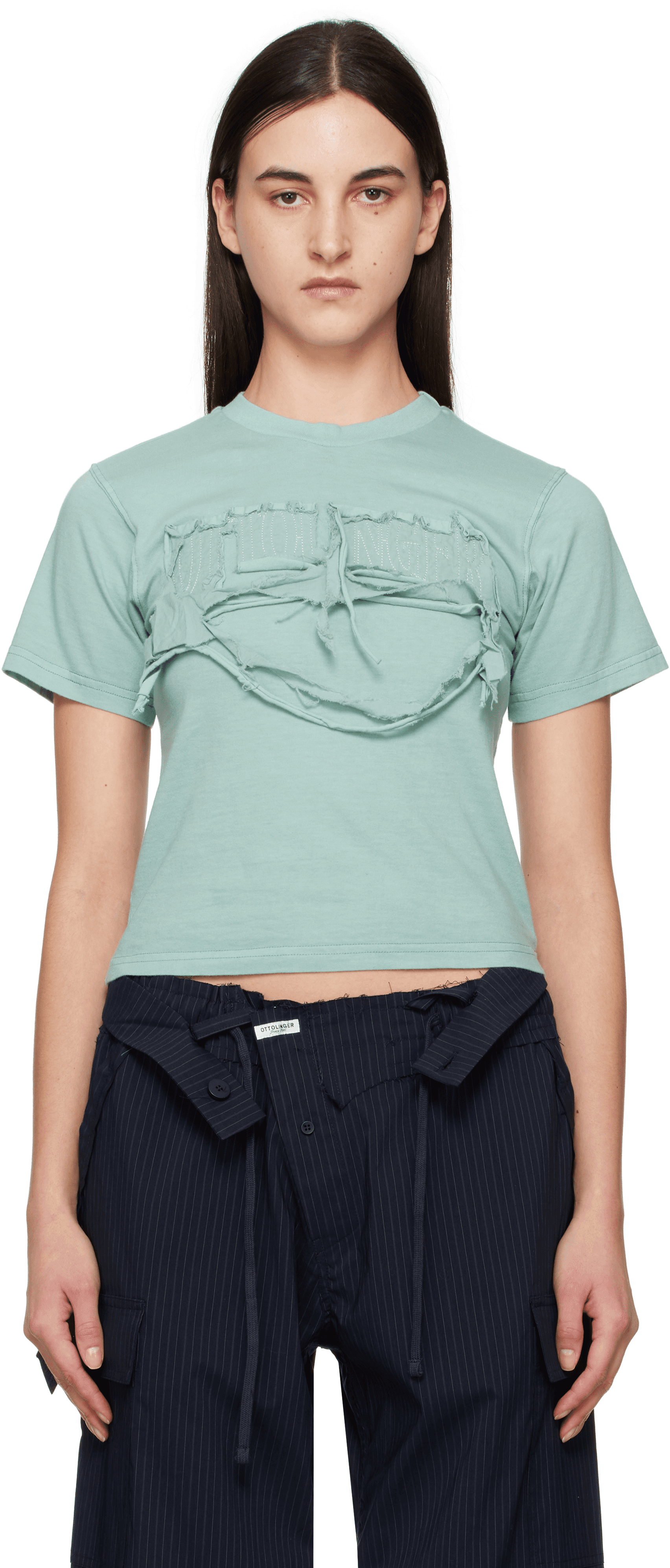 Blue Distressed Fitted T-shirt - Image 1