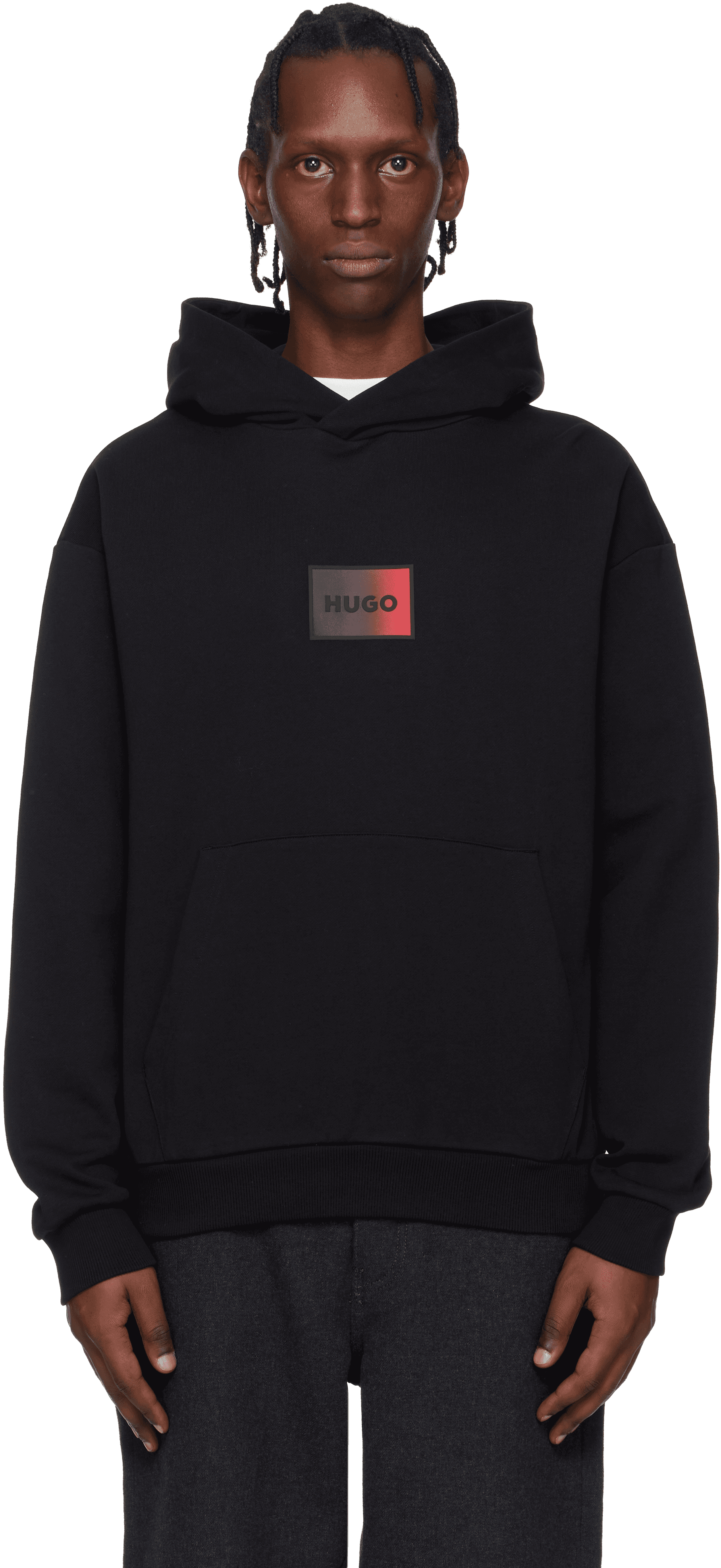 Black Cotton-Terry Gradient Logo Hoodie - Image 1