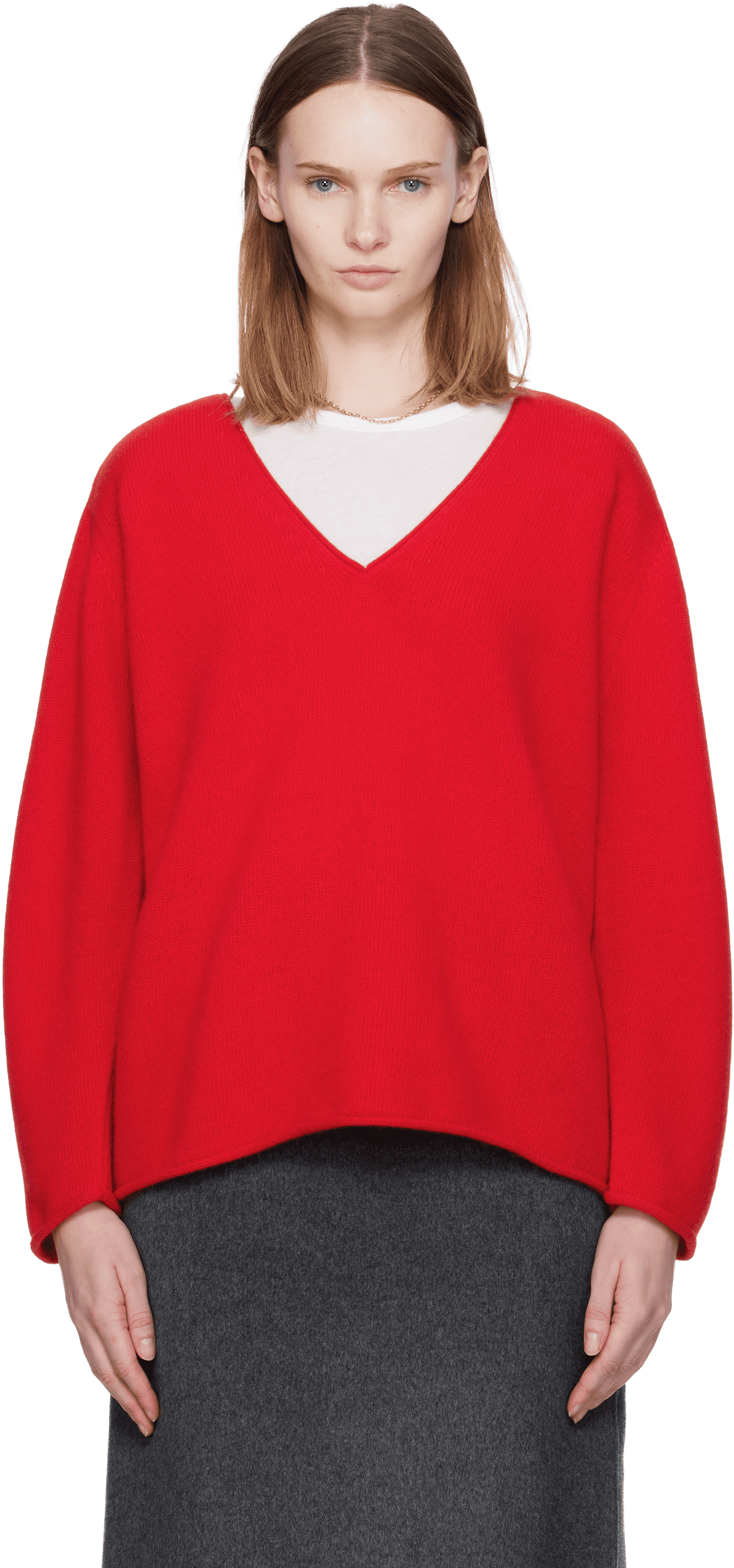 Red Cerin Deep V-Neck Sweater - Image 1