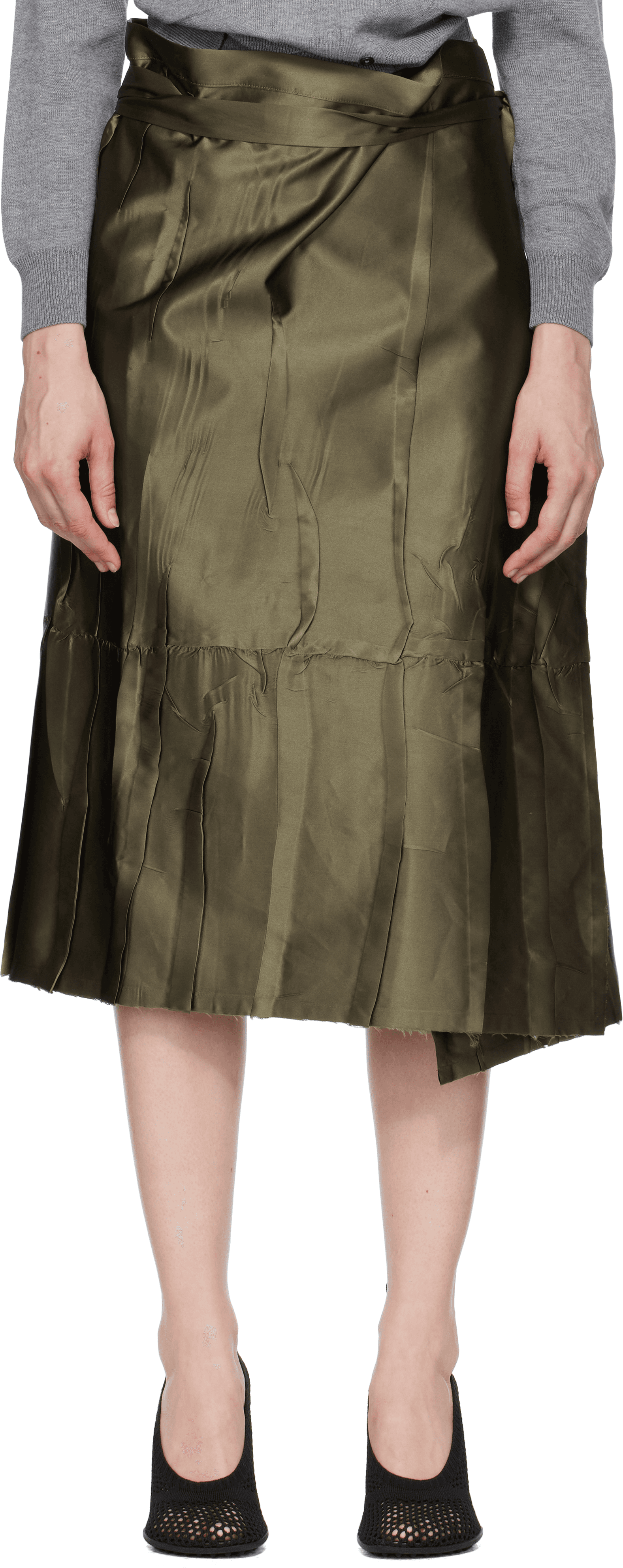 Khaki Apron Flat Midi Skirt - Image 1