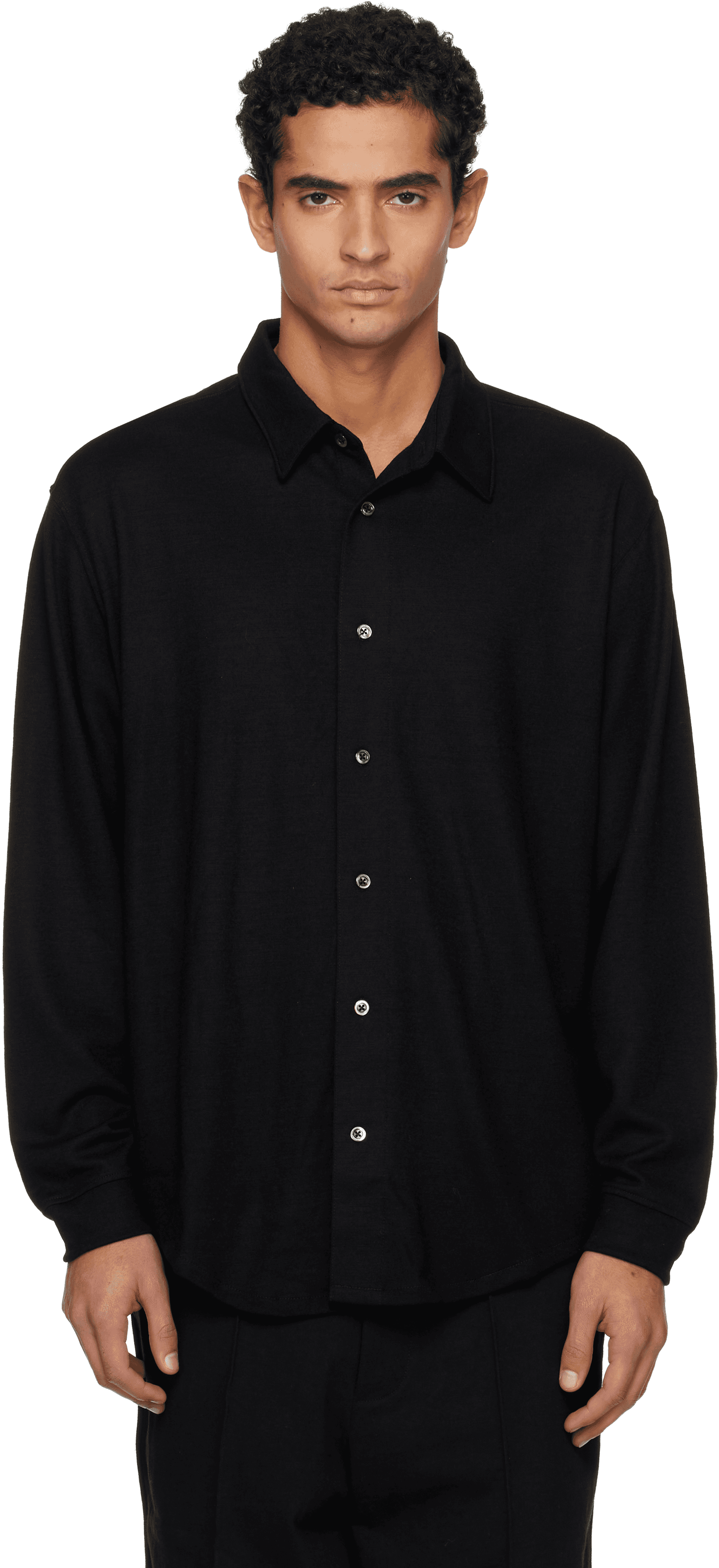 Black Wool Button Up Shirt - Image 1