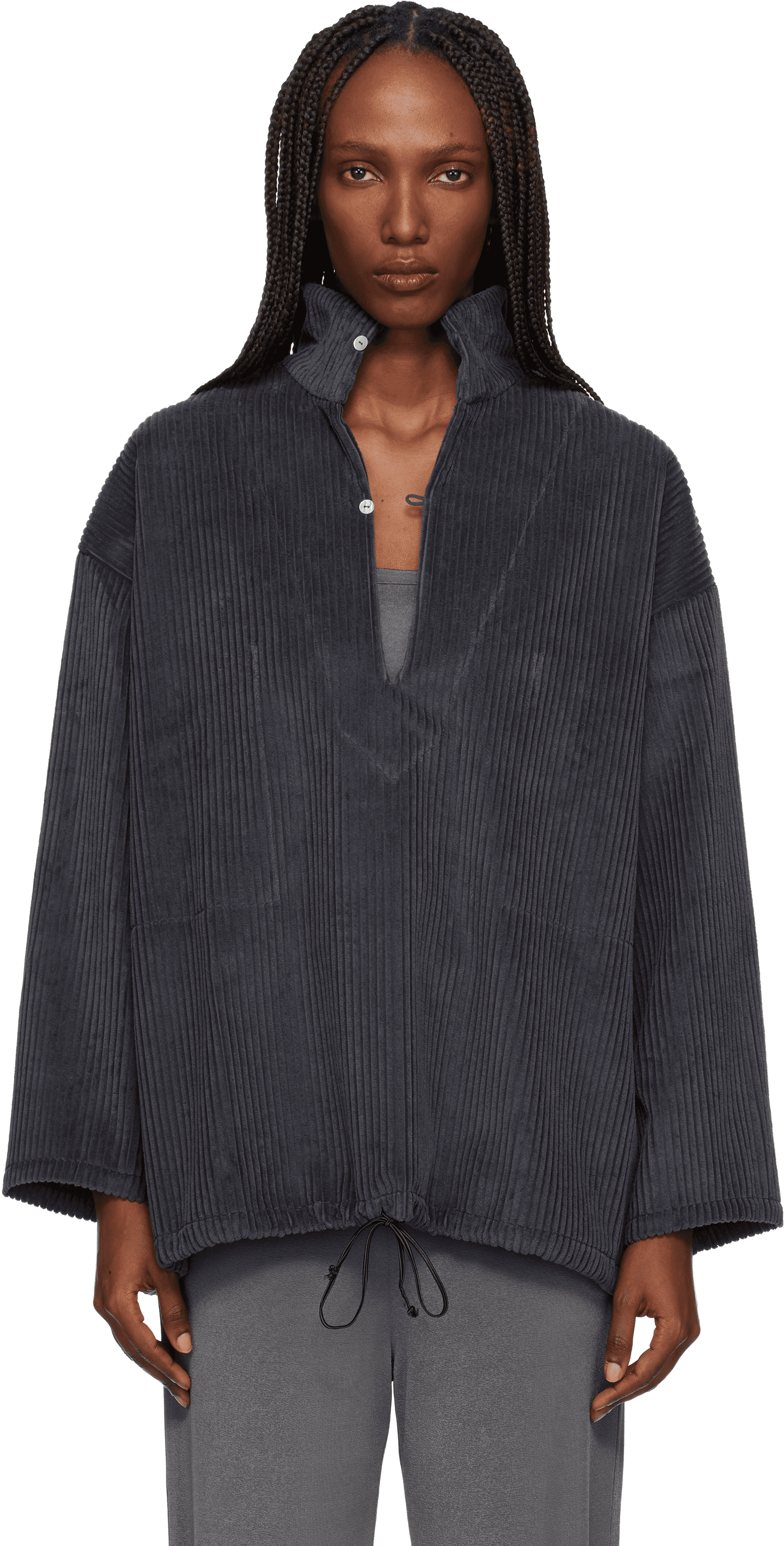Gray Wide Cotton Corduroy Vareuse Turtleneck - Image 1