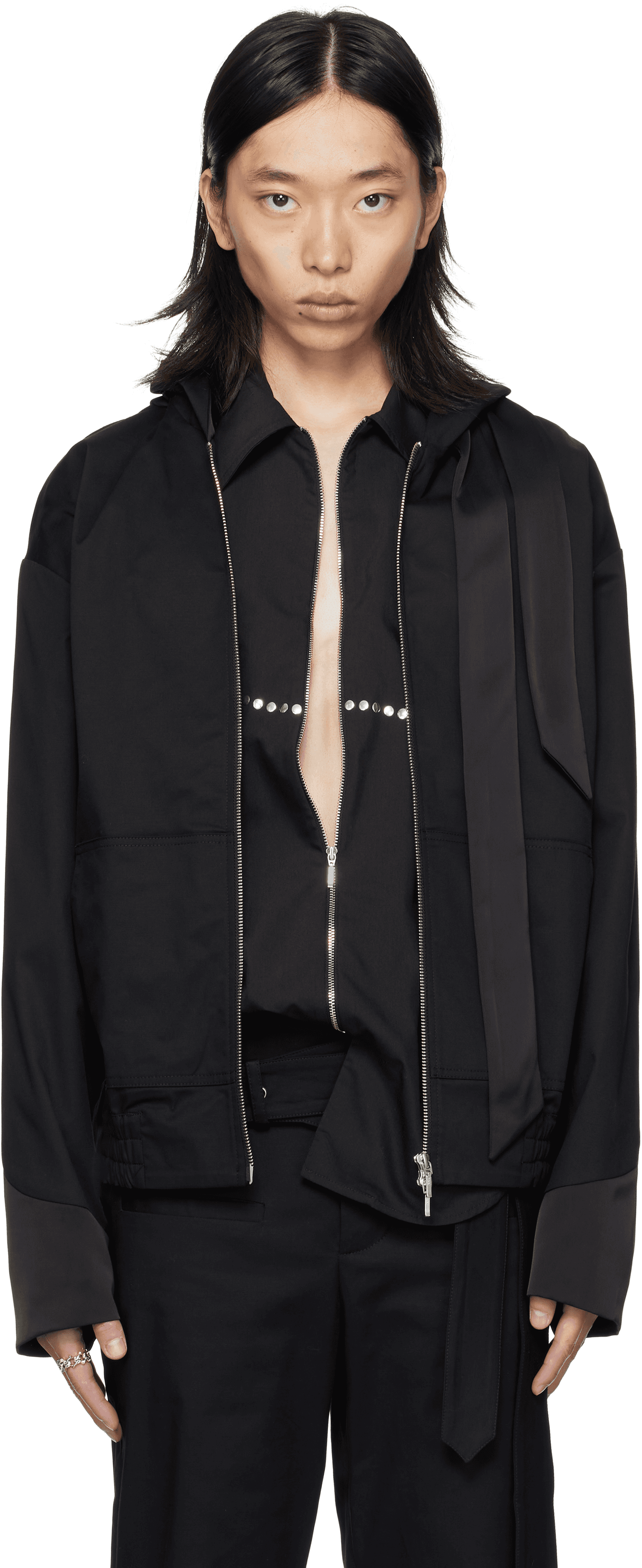 Black Hooded Scarf Jacket - Image 1