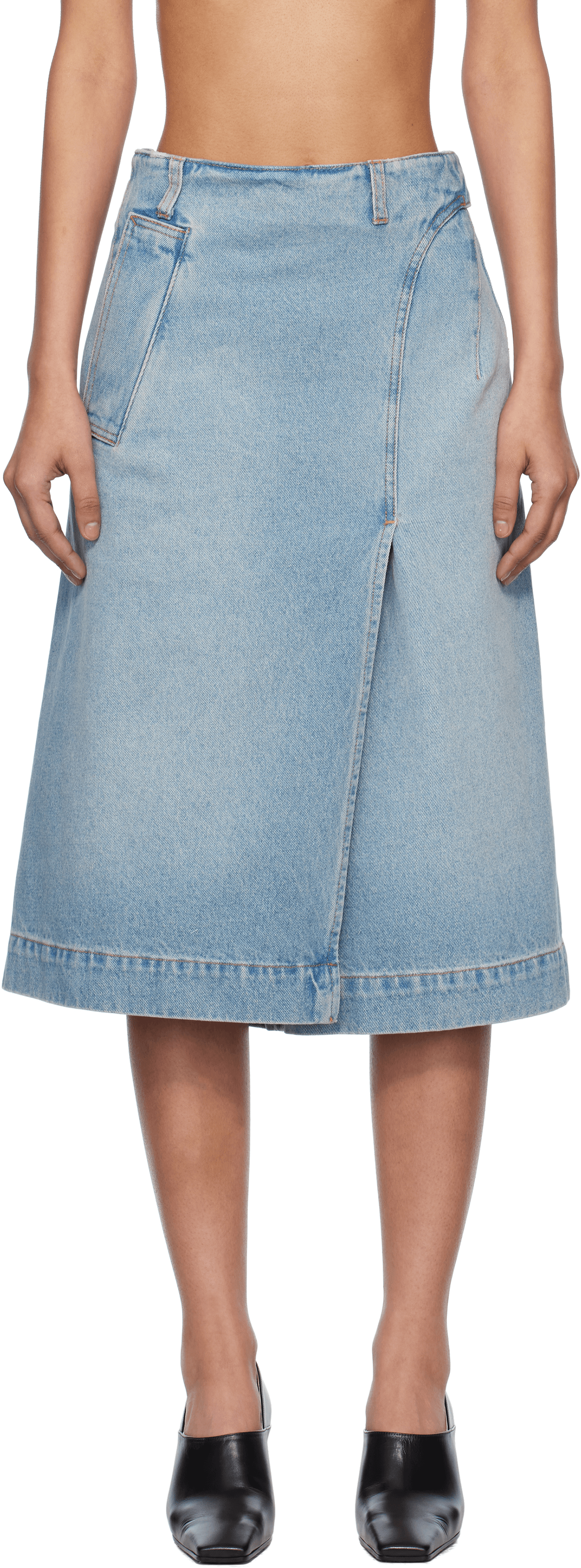 Blue Wrap Detail Denim Midi Skirt - Image 1