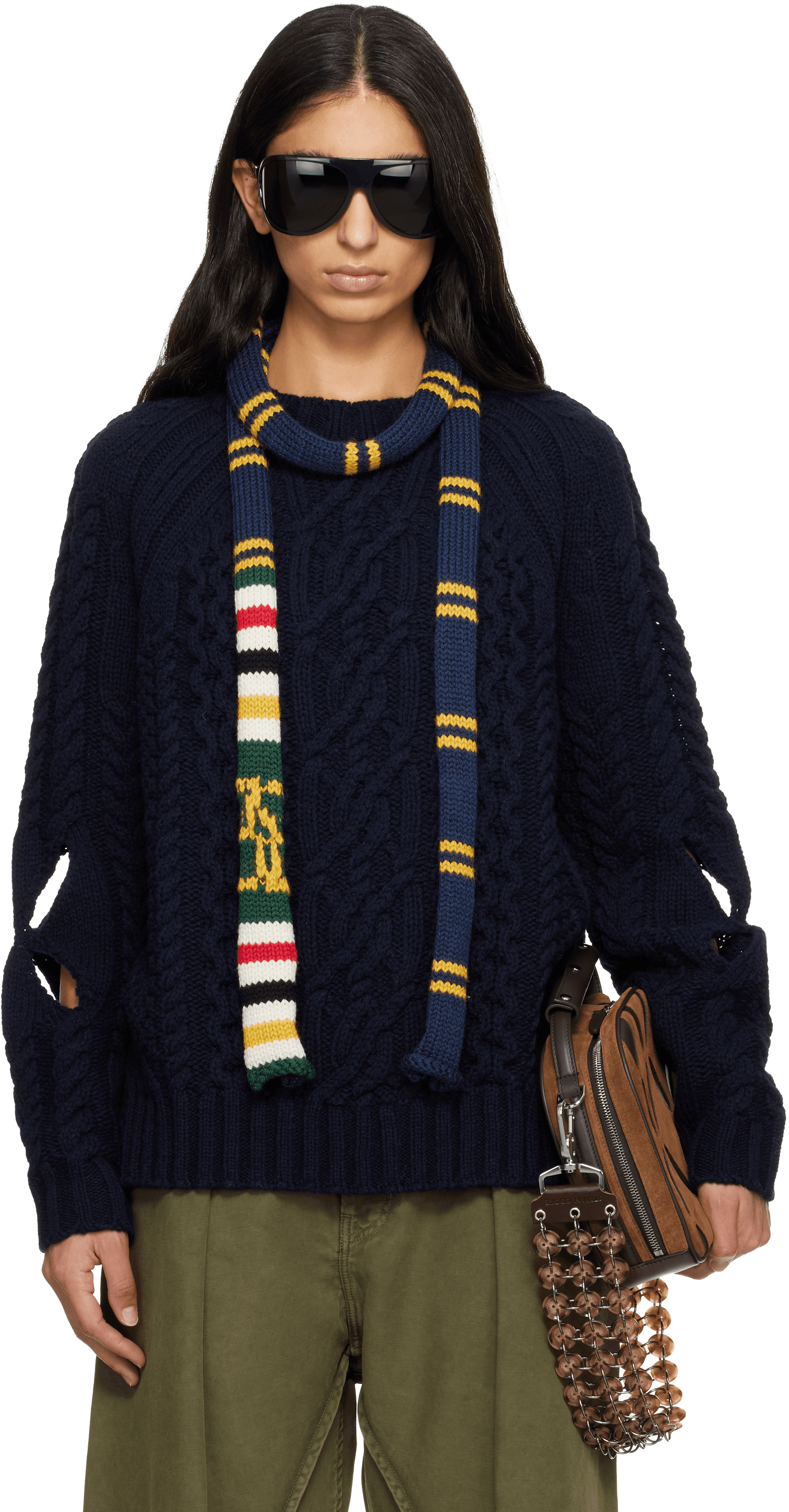 Navy Slashed Cable Sweater - Image 1