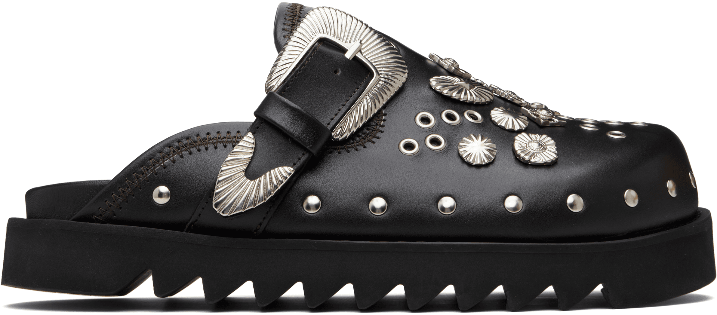 Brown Eyelet Metal Sabot Loafers - Image 1