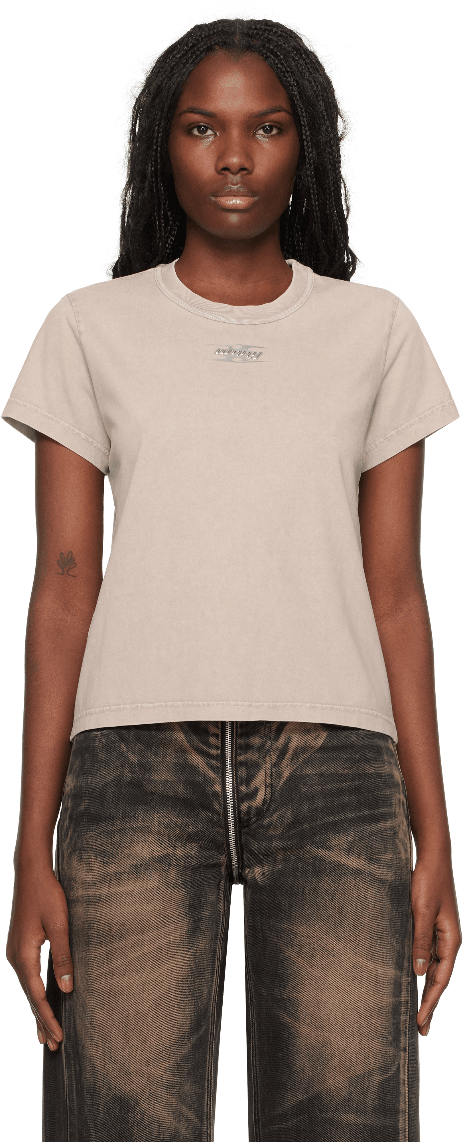 Taupe Blade Logo-Embossed T-shirt - Image 1