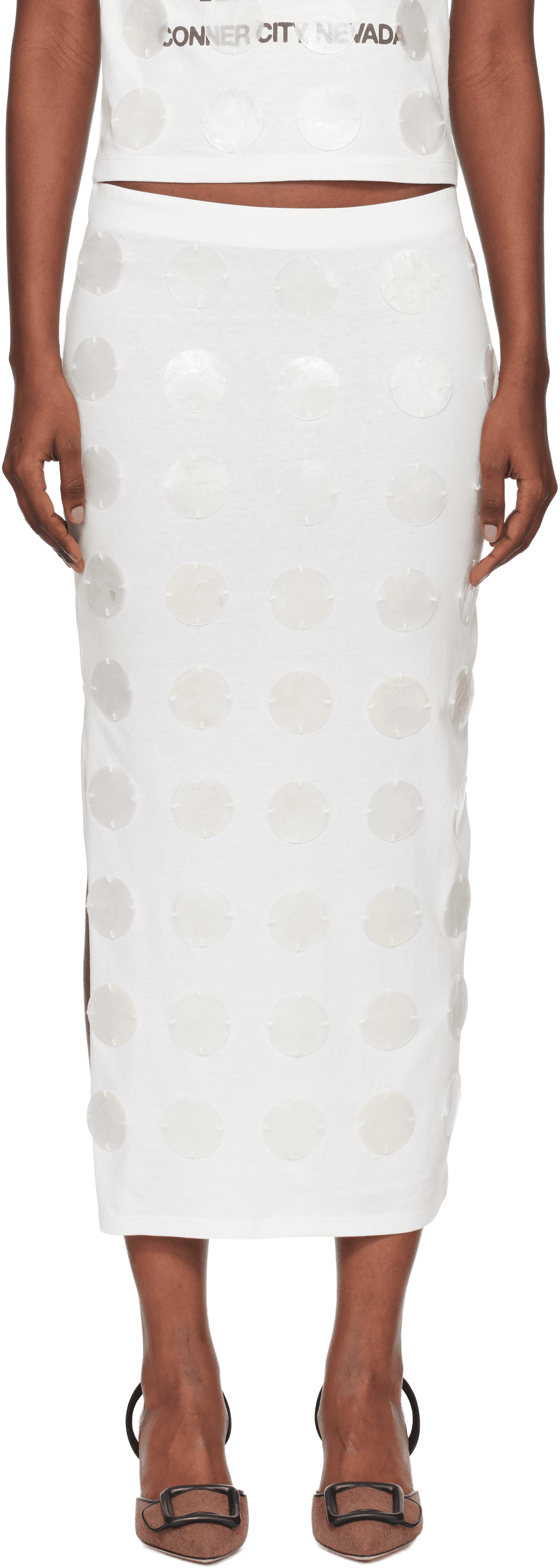 White Mother of Pearl Paillette Maxi Skirt - Image 1